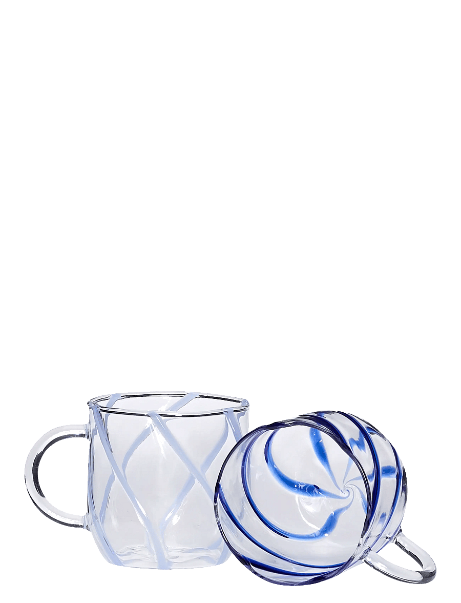 Hübsch - Kiosk Glass Mugs Swirl Blue (set of 2) - blue - 2
