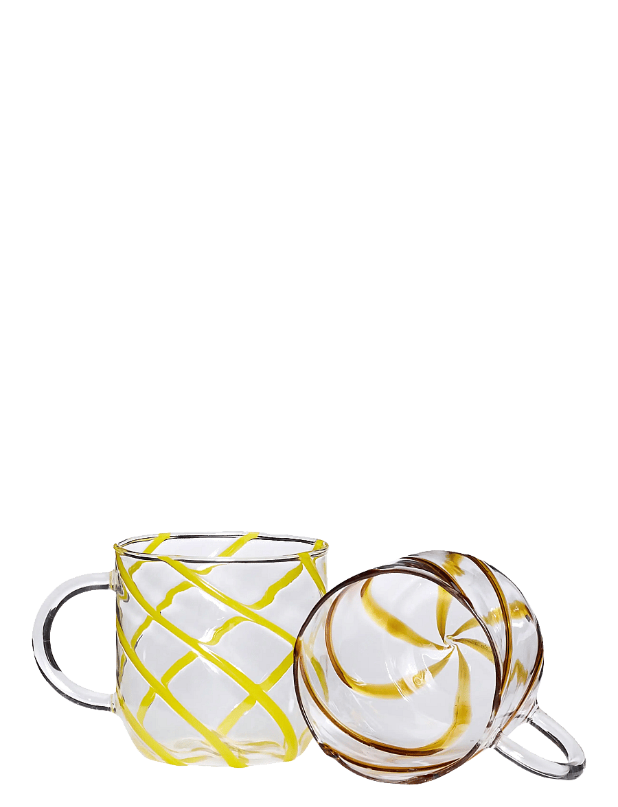 Hübsch - Kiosk Glass Mugs Swirl Yellow (set of 2) - amber - 2