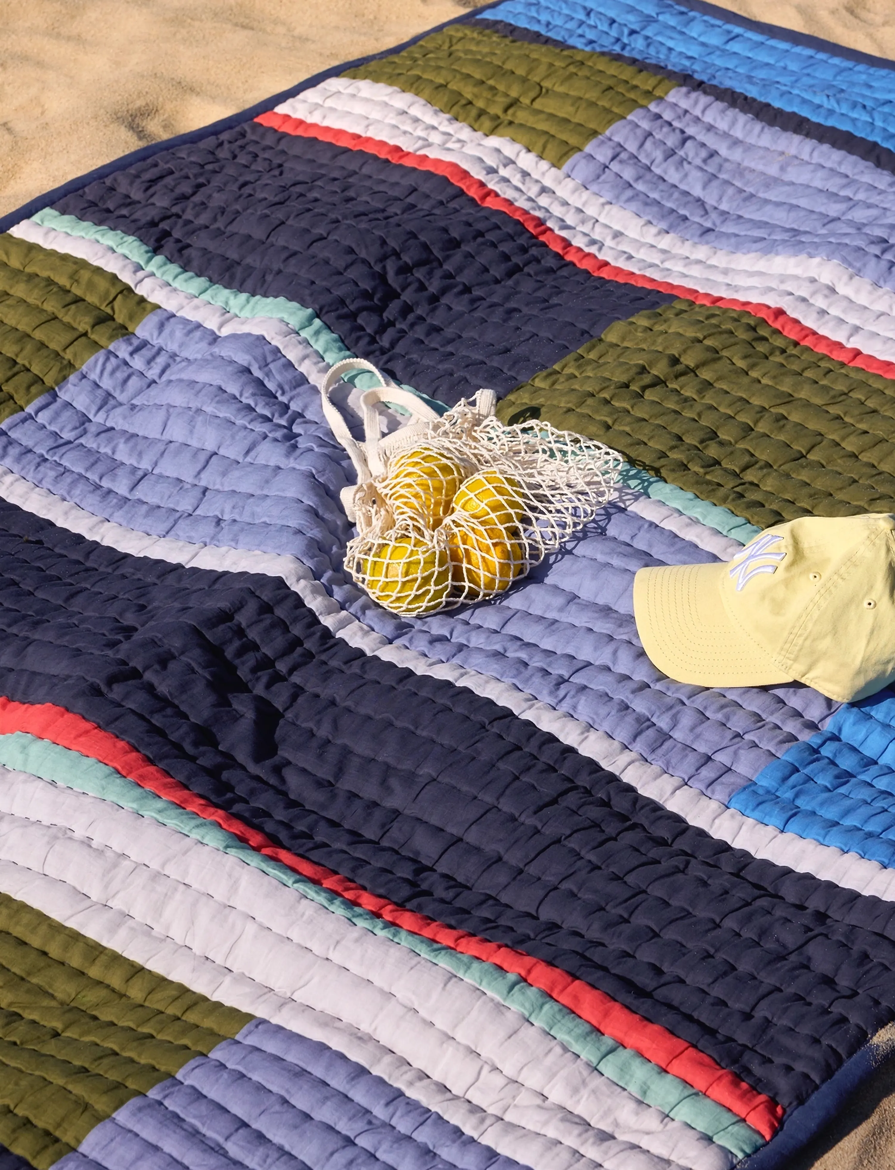Hübsch Pavilion Plaid Block Blue/Multicolour, 140X200 cm, Cushions & Blankets, Marineblau - Blankets Throws, Homeware