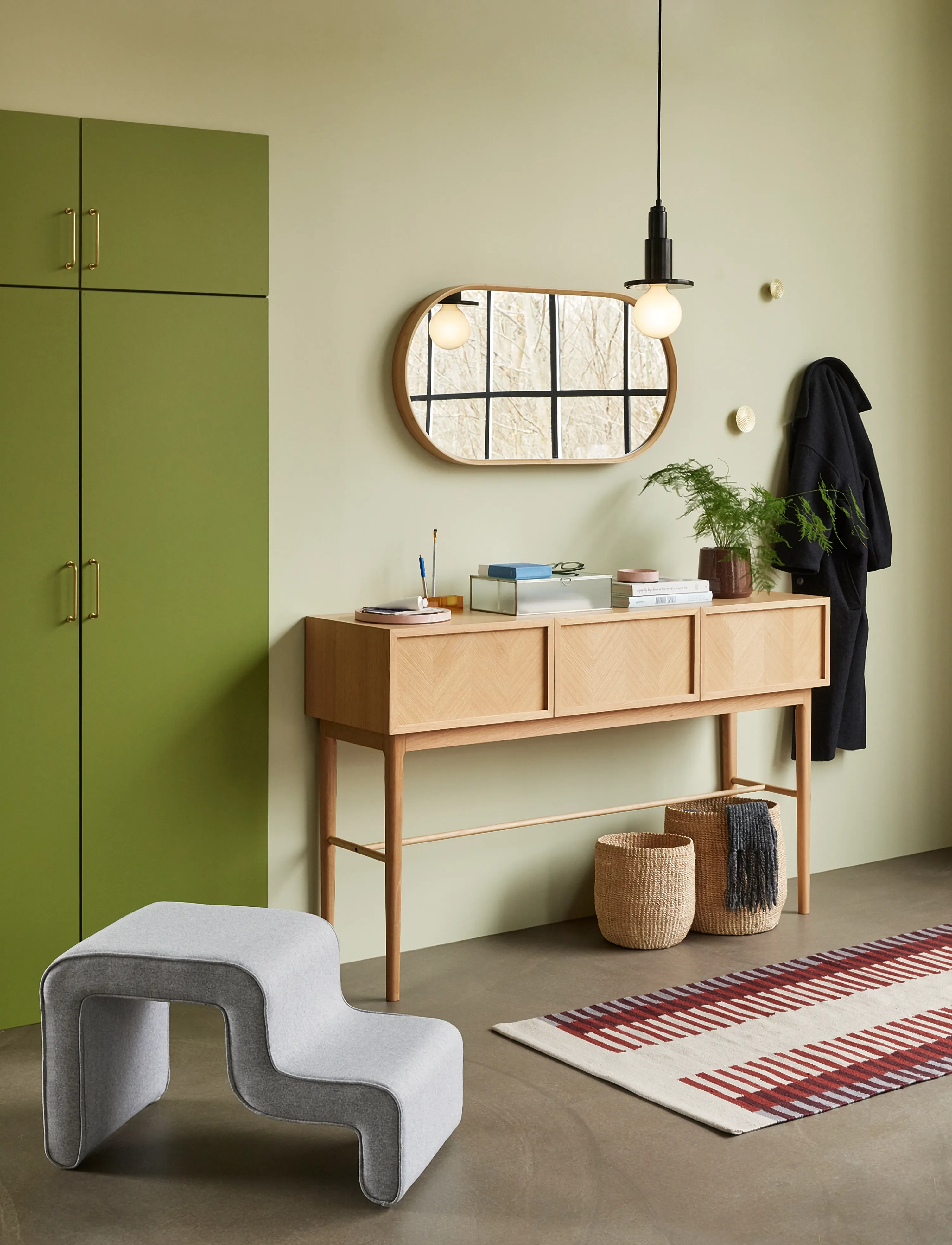 Hübsch Herringbone Console Table Drawers Natural, 150X38X90 cm, Beige, Møbler > Skab, Unisex