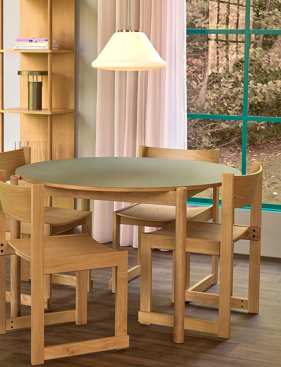 Hübsch - Oblique Dining Table Round Olive - spiseborde - natural,olive - 0