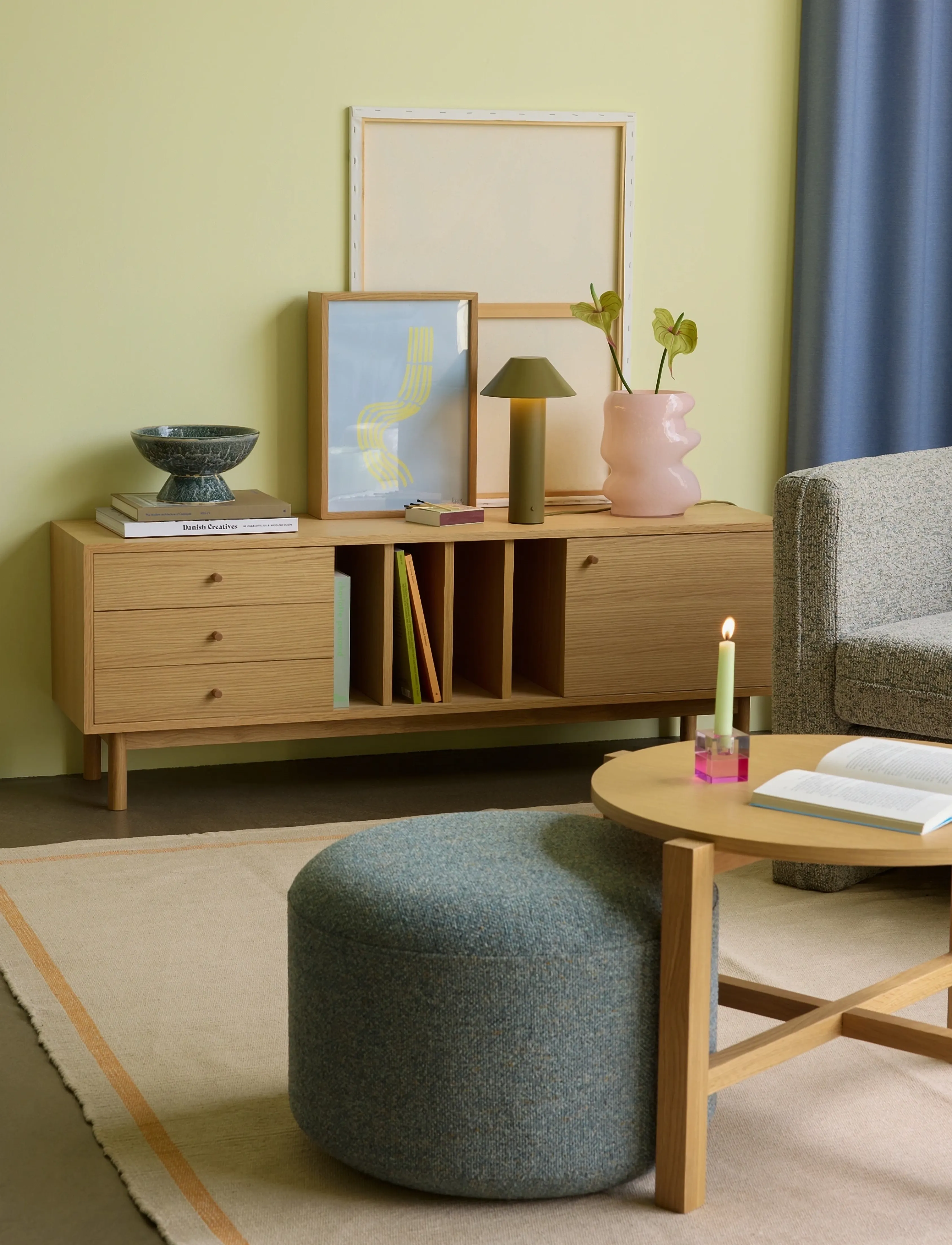 Hübsch Nobby Sideboard Natural, 140X37X50 cm, Møbler > Skab, Unisex