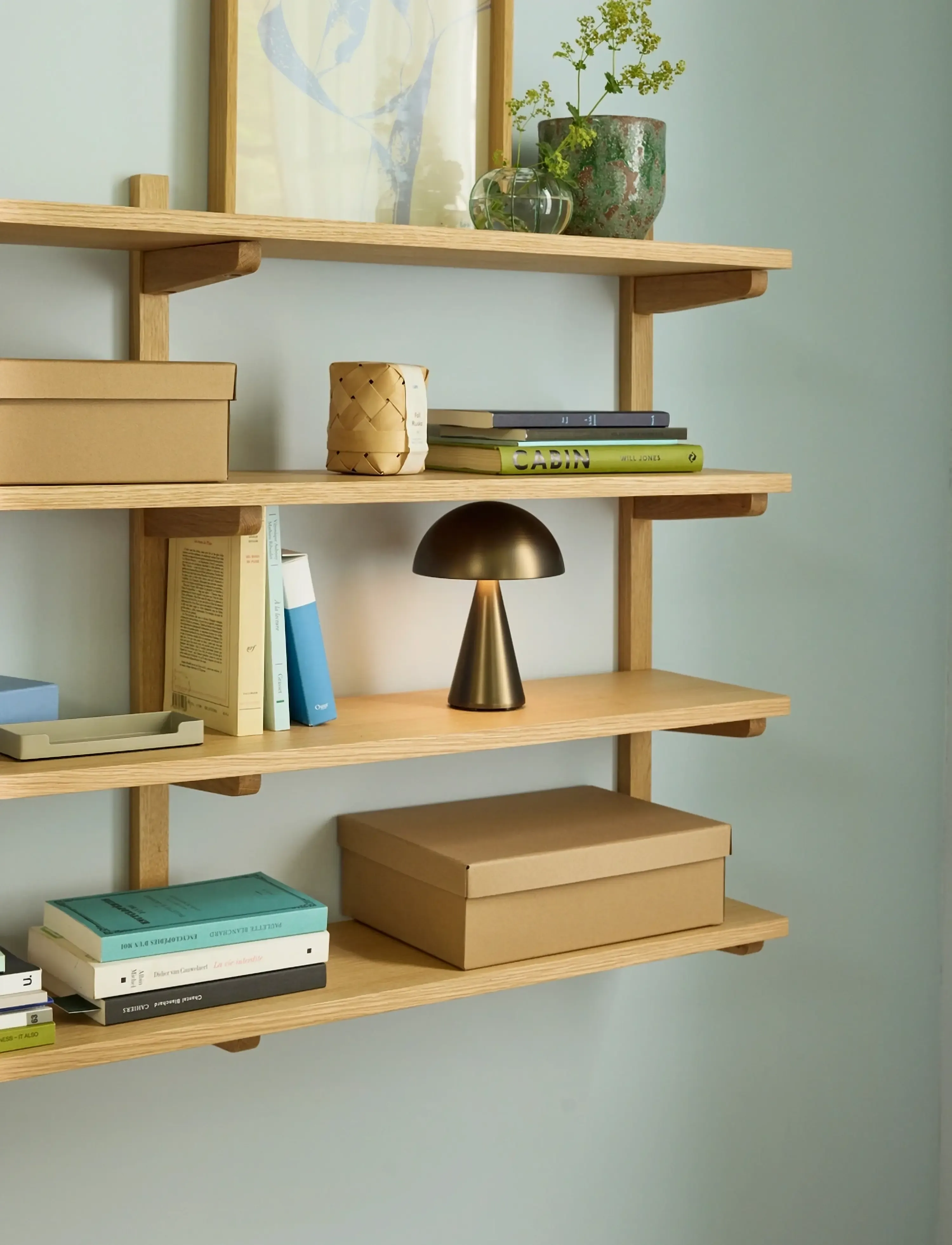 Hübsch Long Shelf Unit Natural, 120X24X80 cm, Møbler > Hylder, Unisex