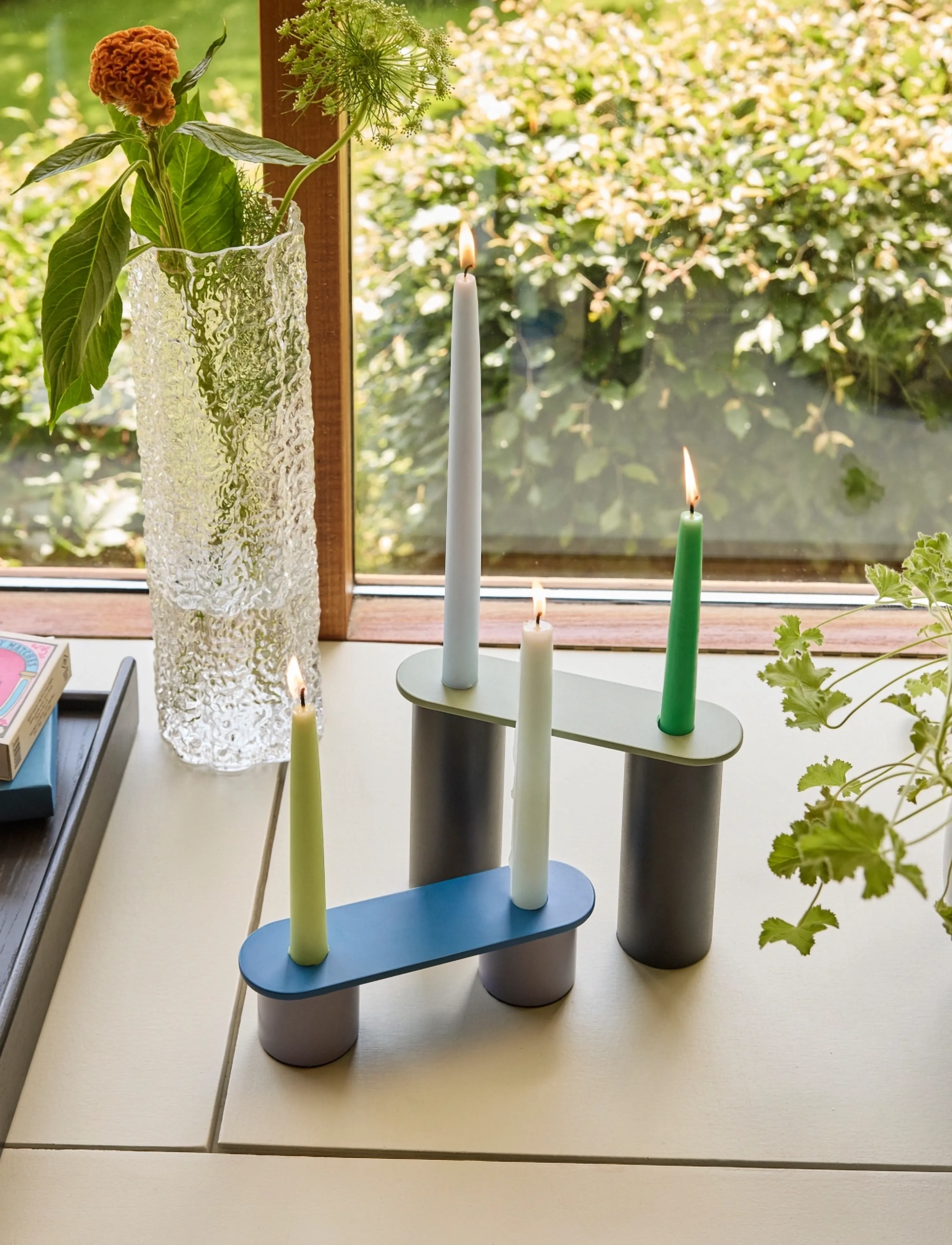 Hübsch - Modu Candleholders Multicolour (set of 2) - kerzenständer - blue,brown,green,purple - 4