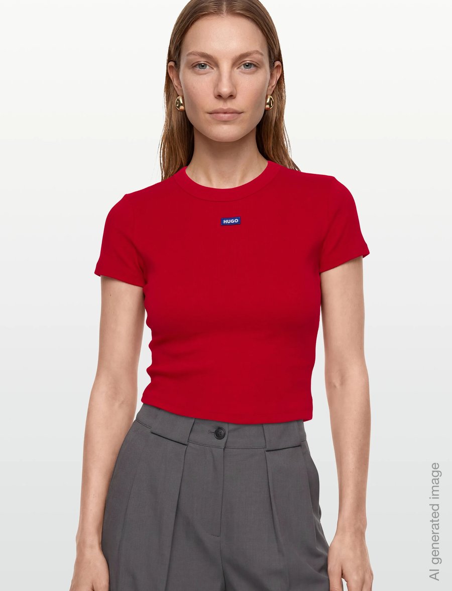 HUGO BLUE - Baby Tee_B - crop tops - dark red - 3
