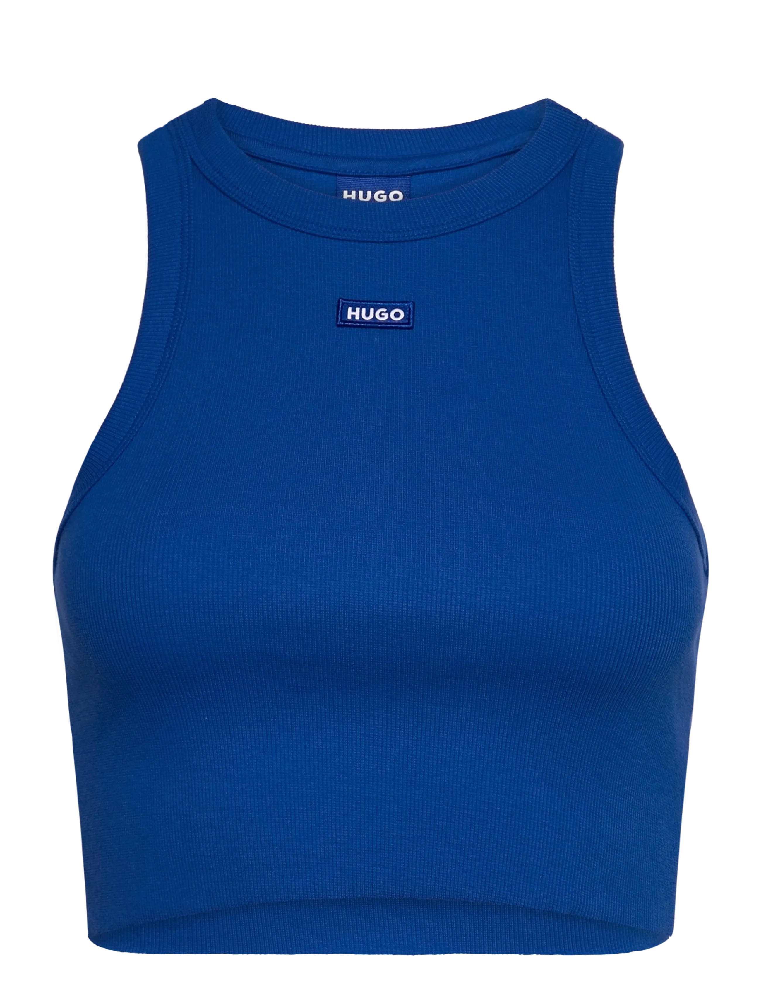 HUGO BLUE Baby Tank_B, Kvinder, Ribbet Cropped Tanktop, Blå, Str: XXL