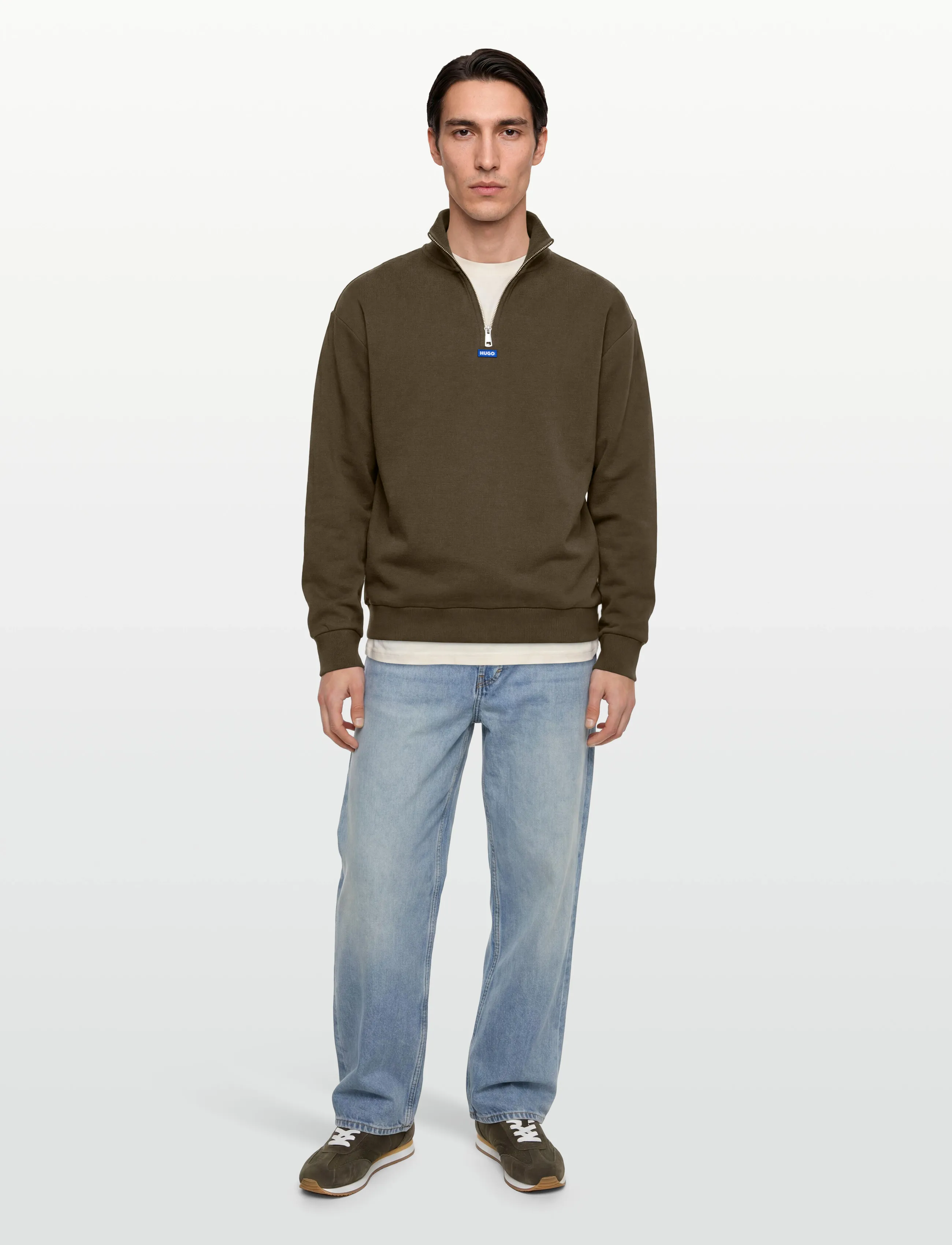 HUGO BLUE Neeler, Mænd, Halv Lynlås Sweatshirt, Kakigrøn, Str: XXL