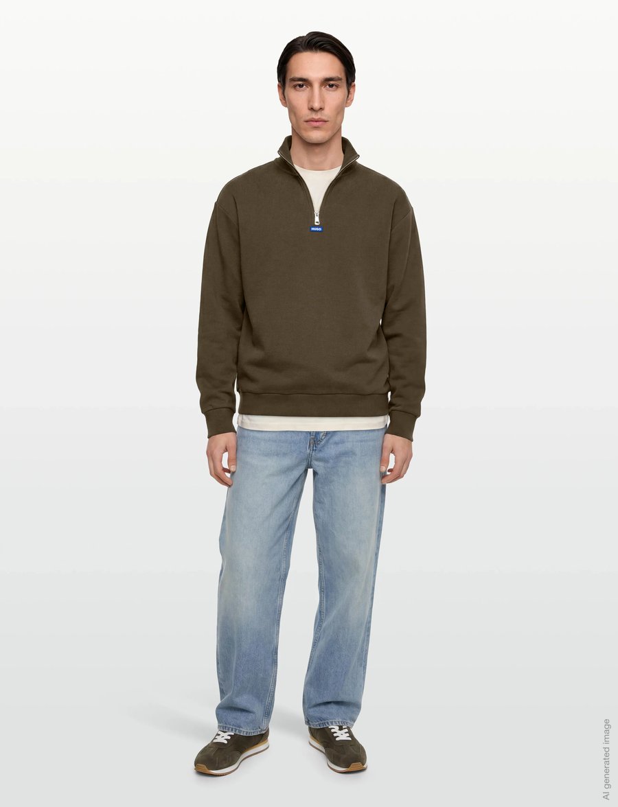 HUGO BLUE - Neeler - pullover mit halbem reißverschluss - dark brown - 0