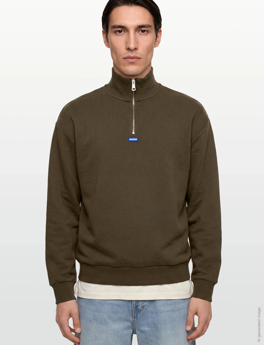 HUGO BLUE - Neeler - pullover mit halbem reißverschluss - dark brown - 3