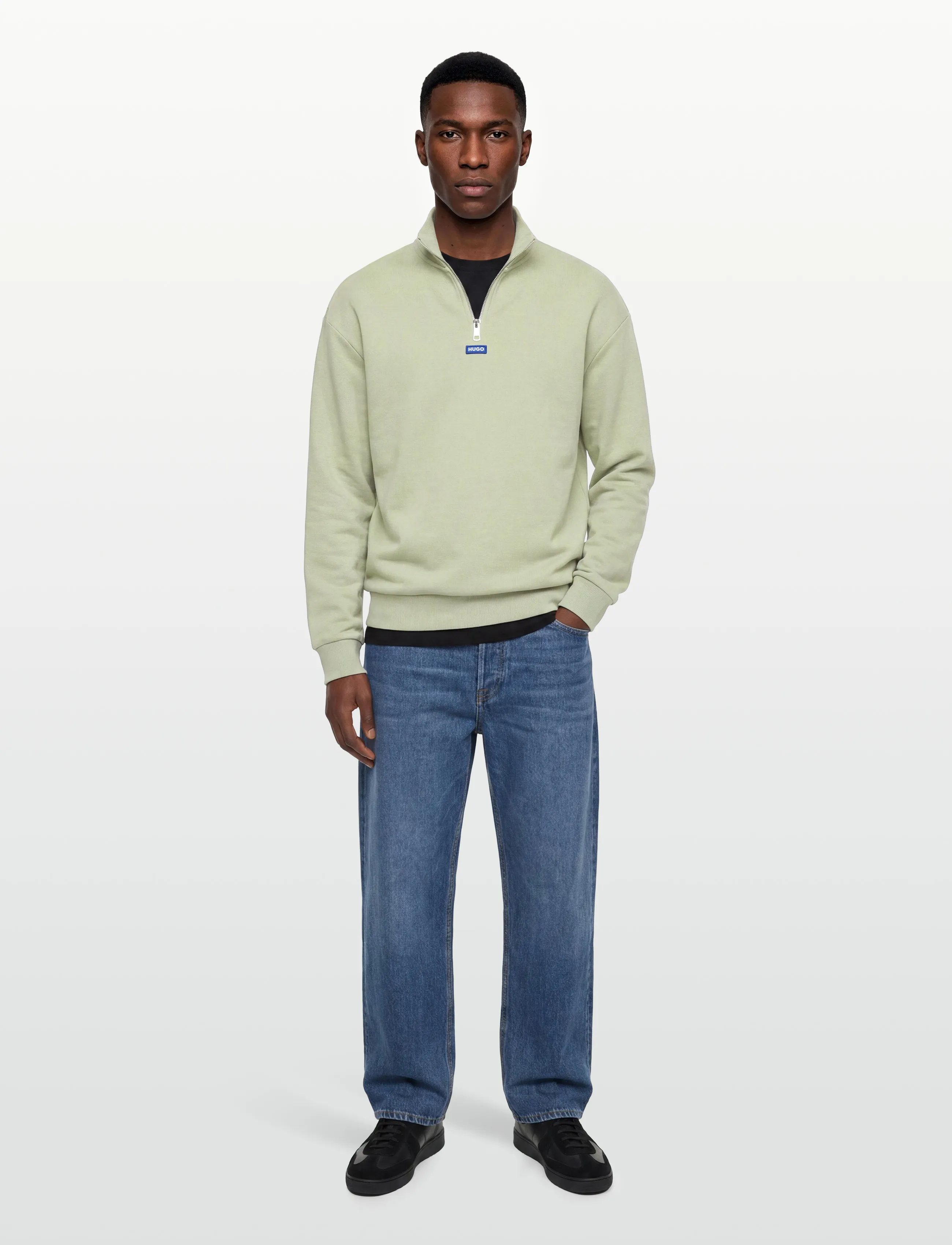 HUGO BLUE Neeler, Mænd, Halv Lynlås Sweatshirt, Grøn, Str: XXL
