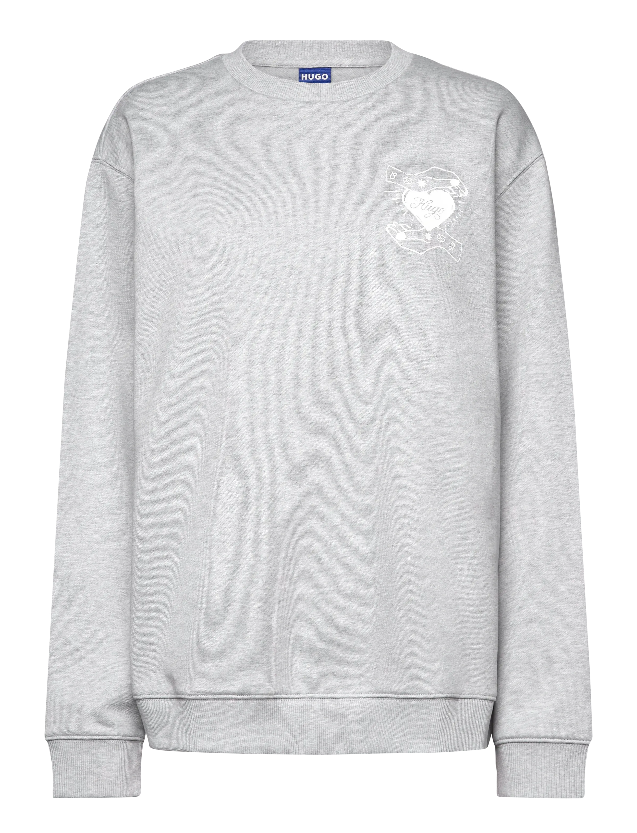 HUGO BLUE Oversized Crew_B_4, Kvinder, Oversized Grafisk Sweatshirt, Grå, Str: M