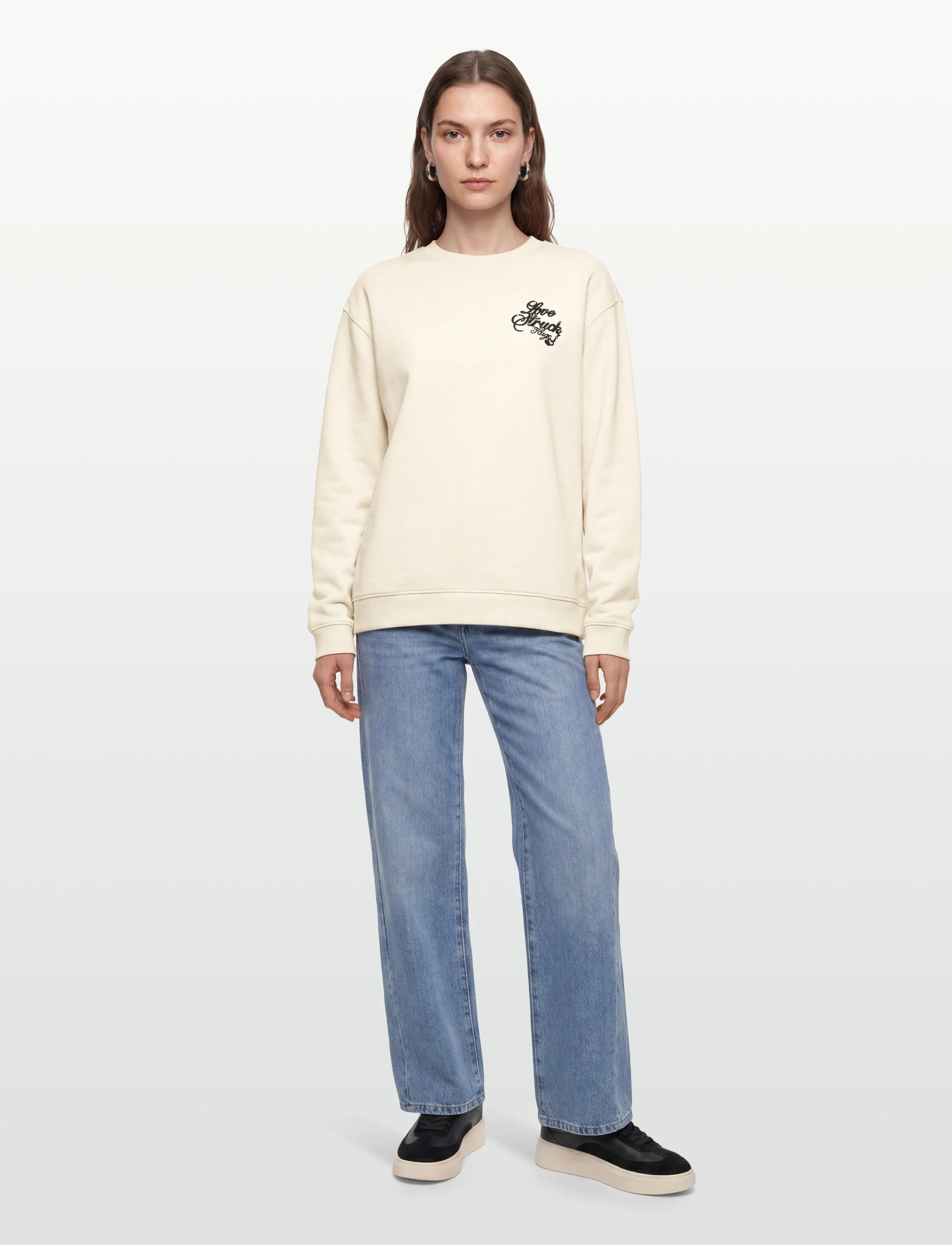 HUGO BLUE Oversized Crew_B_4, L, Cream, Sweatshirts & Hættetrøjer > Sweatshirts, Dame