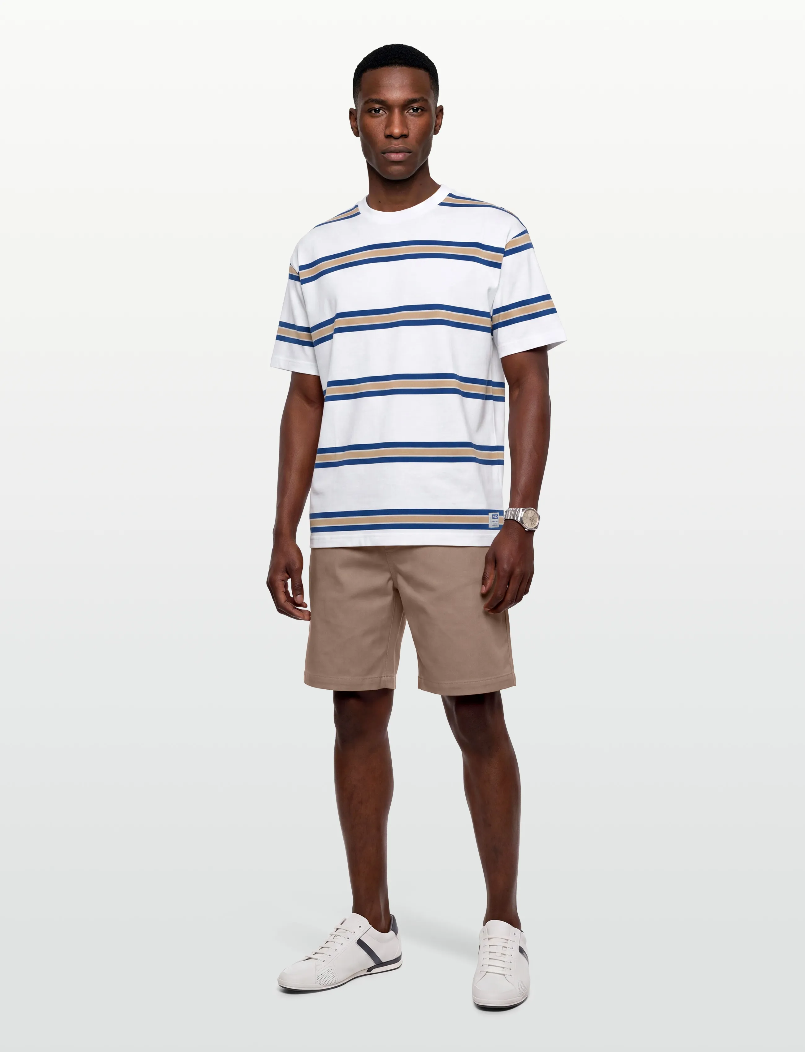 HUGO BLUE Nolisto, Mænd, Stribet T-Shirt, Hvid, Str: S