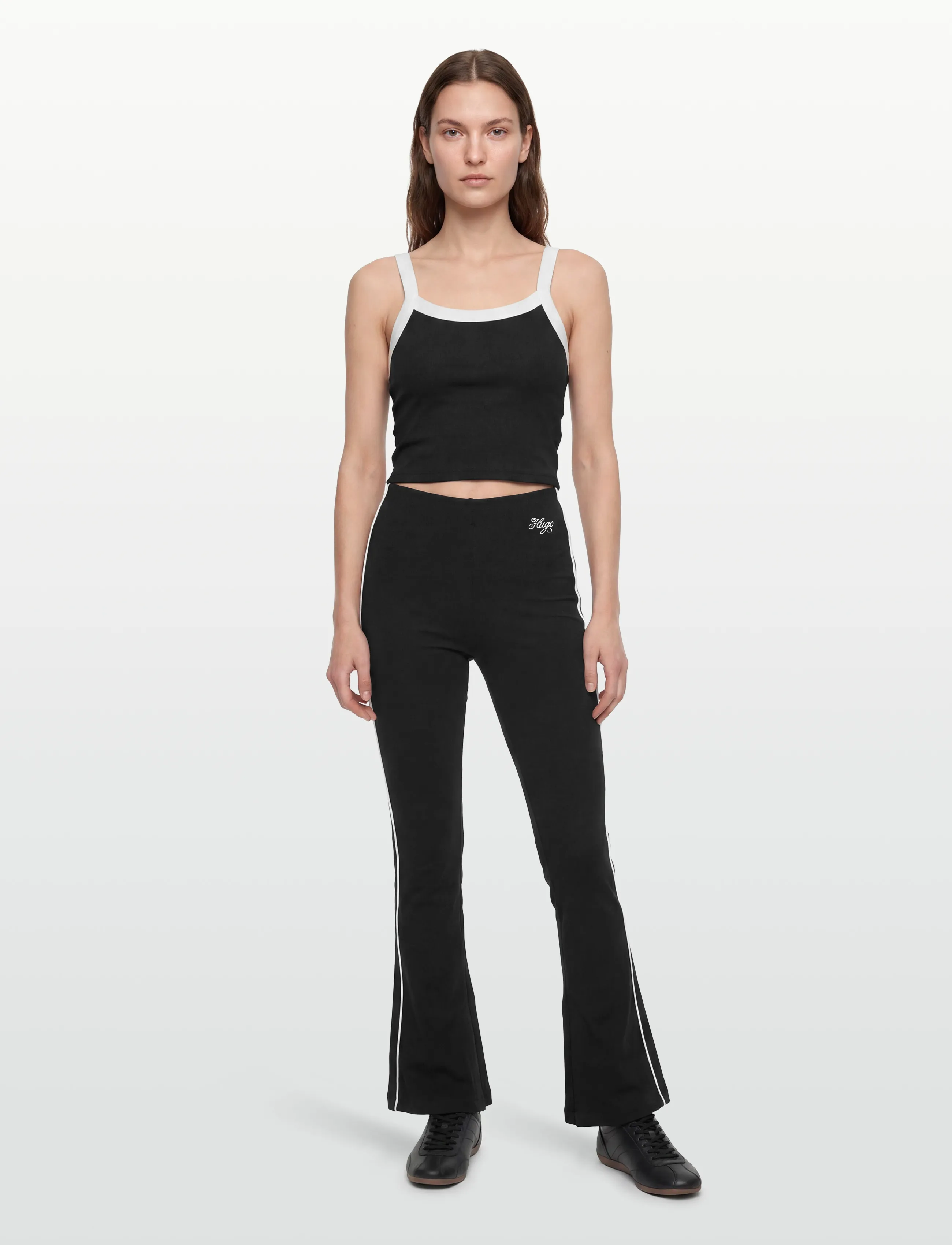 HUGO BLUE Niflack_B, Stribede Trompet Leggings, Sort, Str: XL