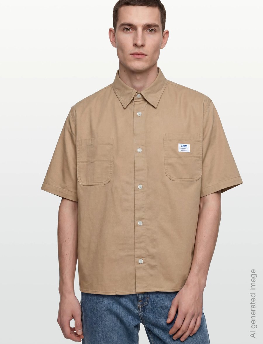 HUGO BLUE - Ebwin - lühikeste varrukatega särgid - medium beige - 3