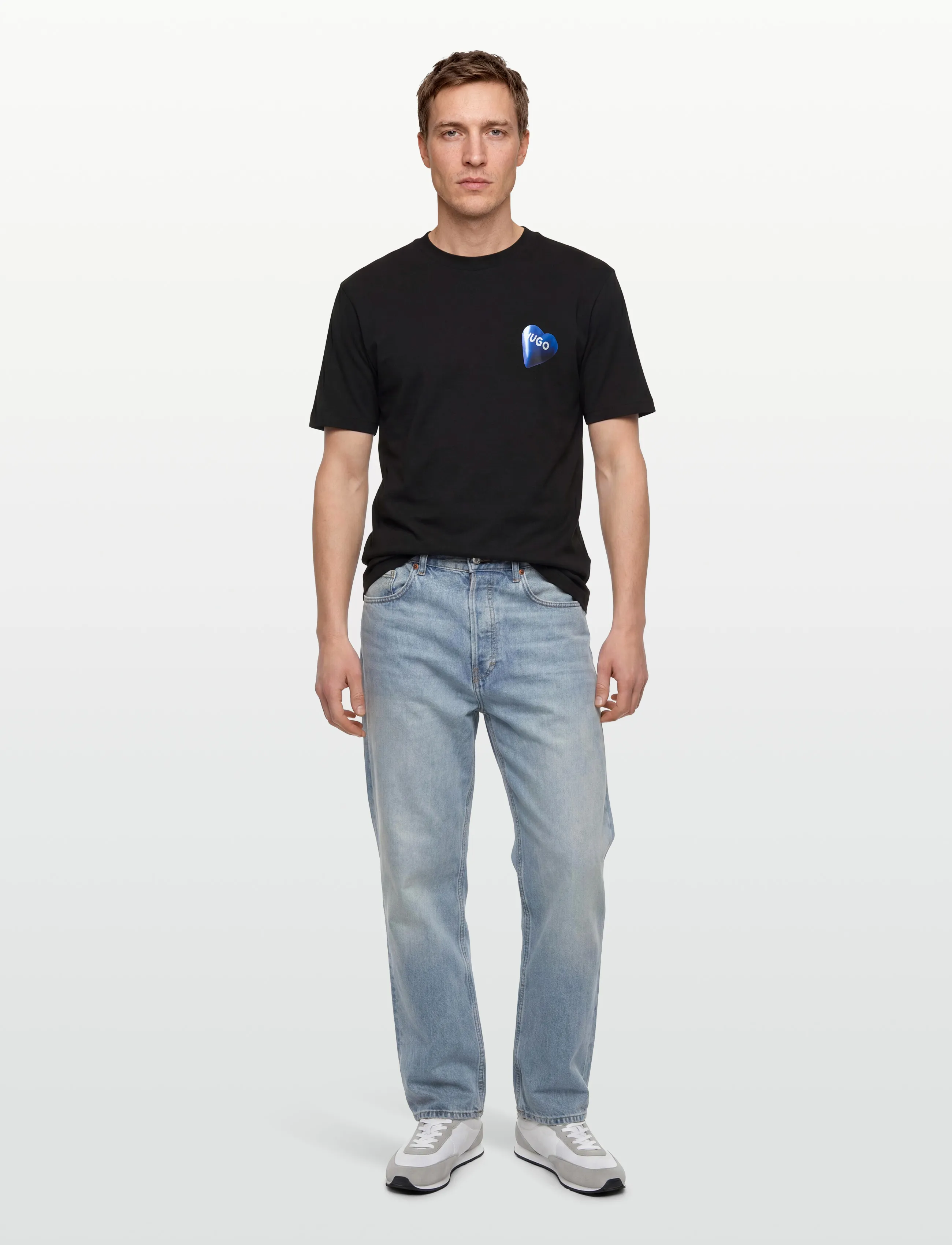 HUGO BLUE Nalentinio, S, Black, T-Shirts > Kortærmede, Herre