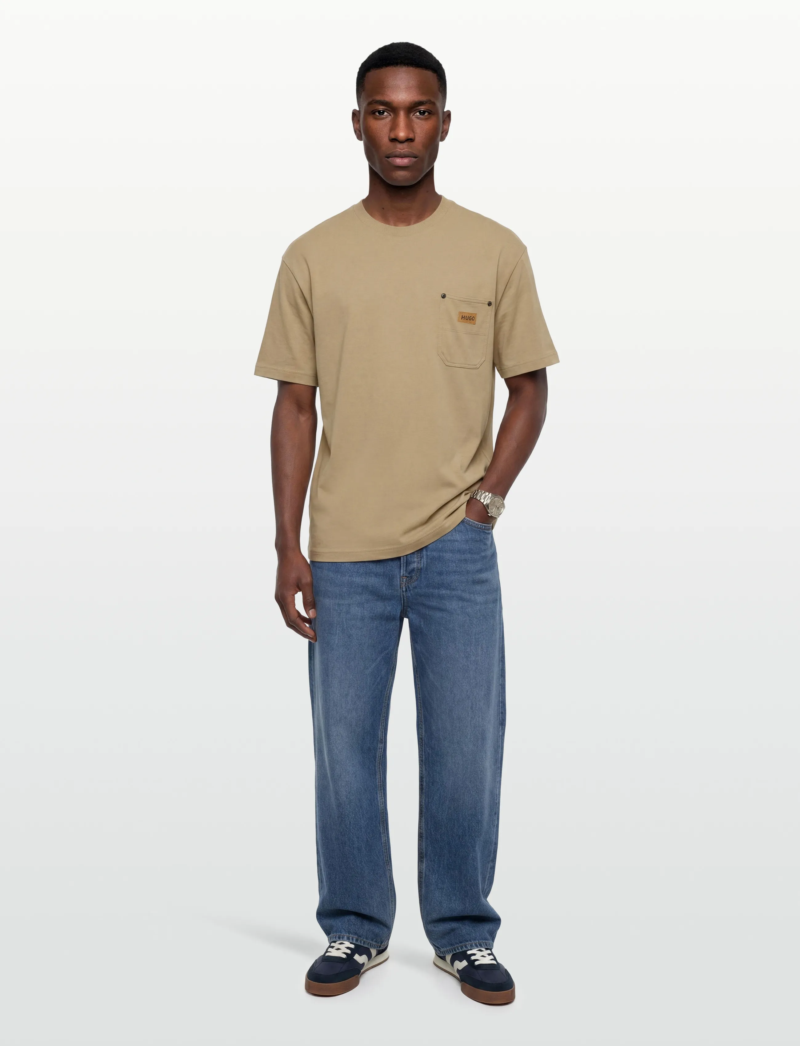 HUGO BLUE Nevado, XS, Beige, T-Shirts > Kortærmede, Herre