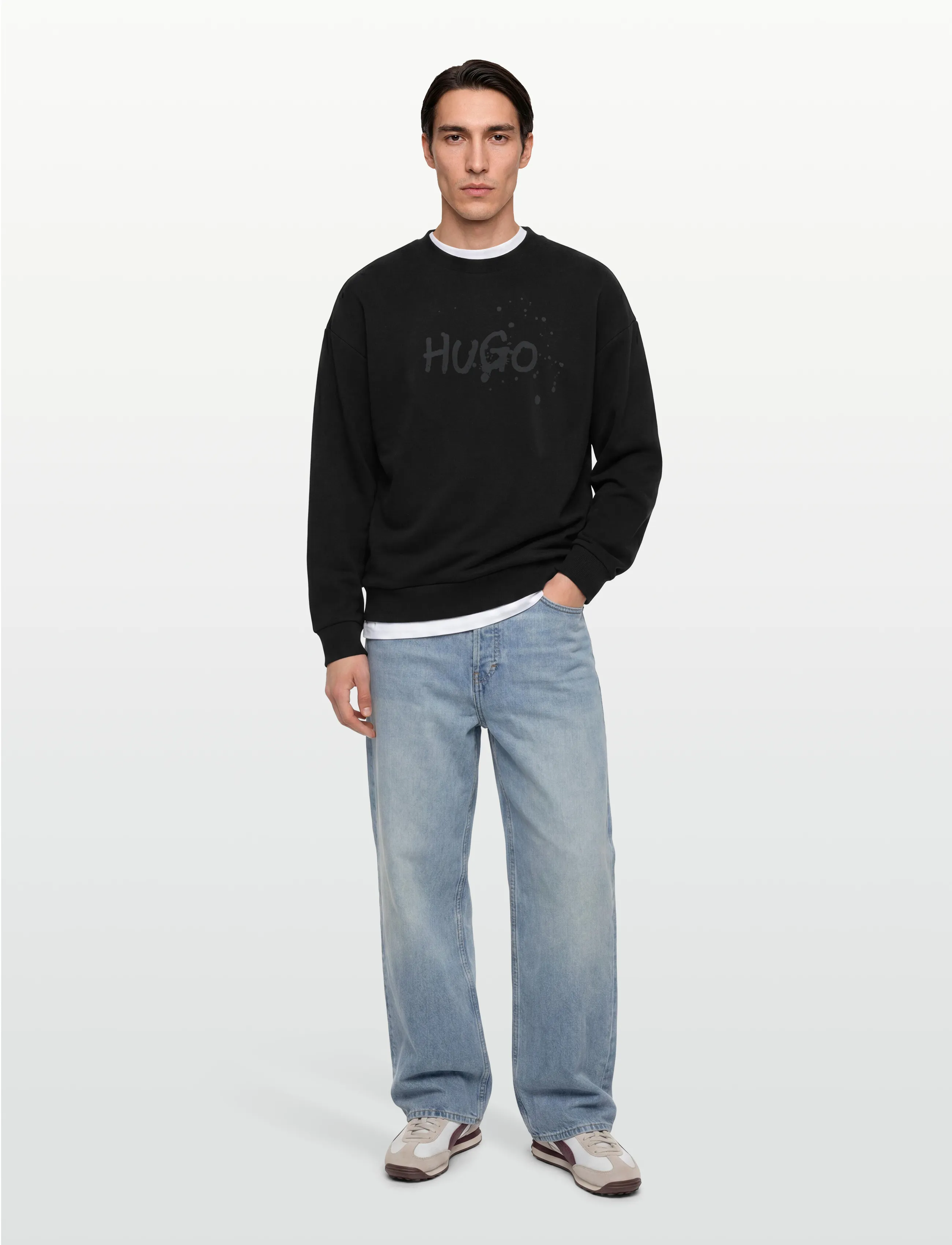 HUGO BLUE Nierofix_Crew, Mænd, Rundhalset Sweatshirt, Sort, Str: M