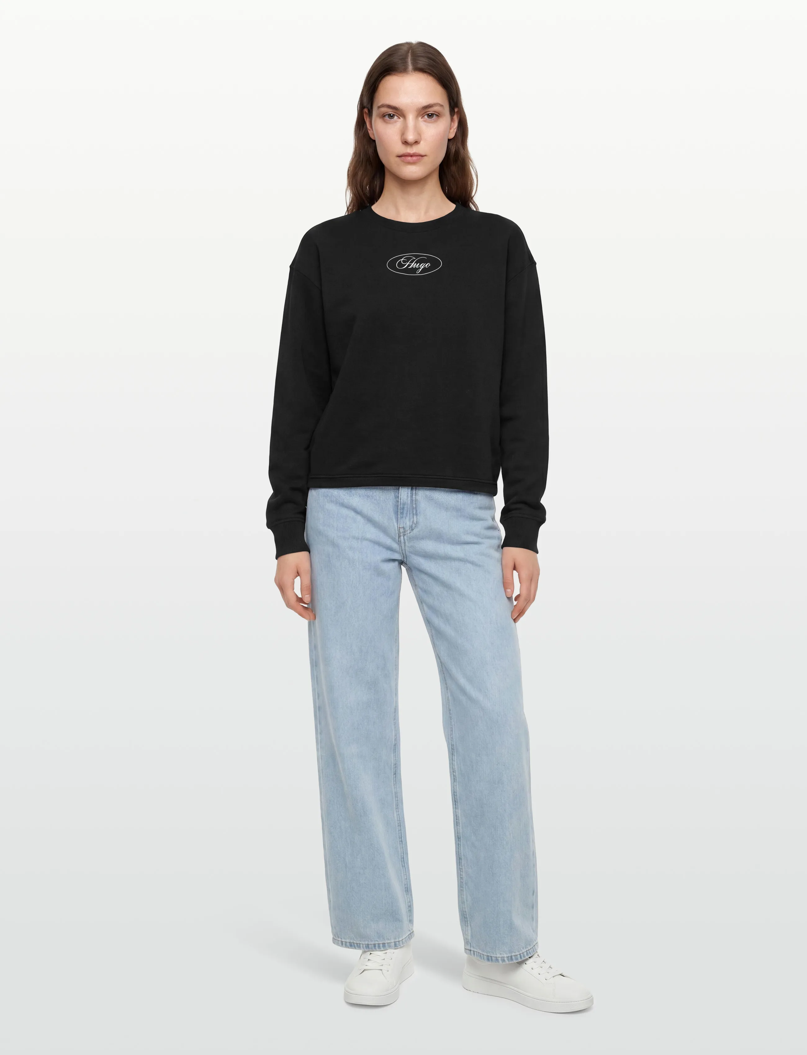 HUGO BLUE Damaswee_B_1 10283345 01, Kort Sweatshirt, Sort, Str: XL