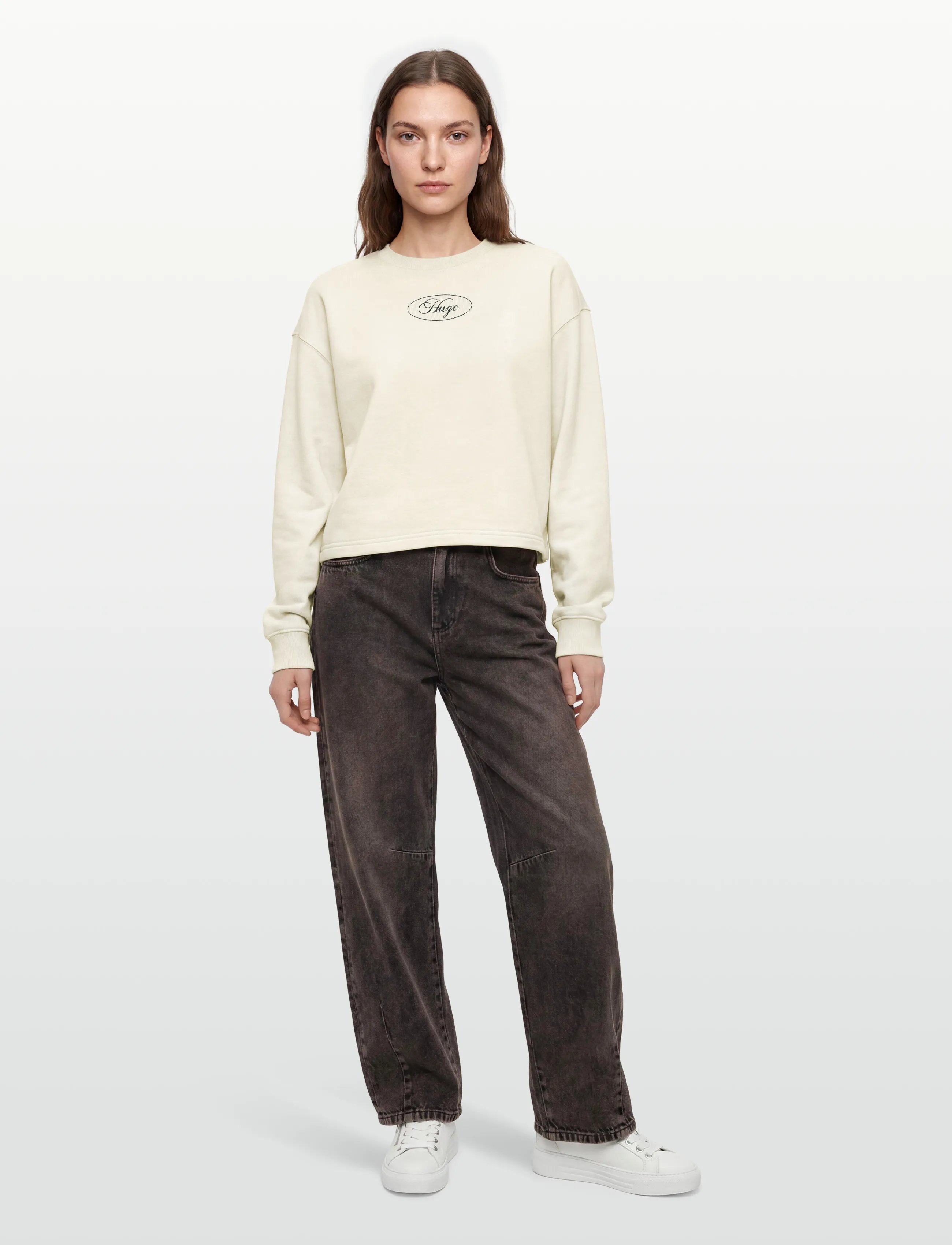 HUGO BLUE Damaswee_B_1 10283345 01, Kort Sweatshirt, Cream, Str: XS