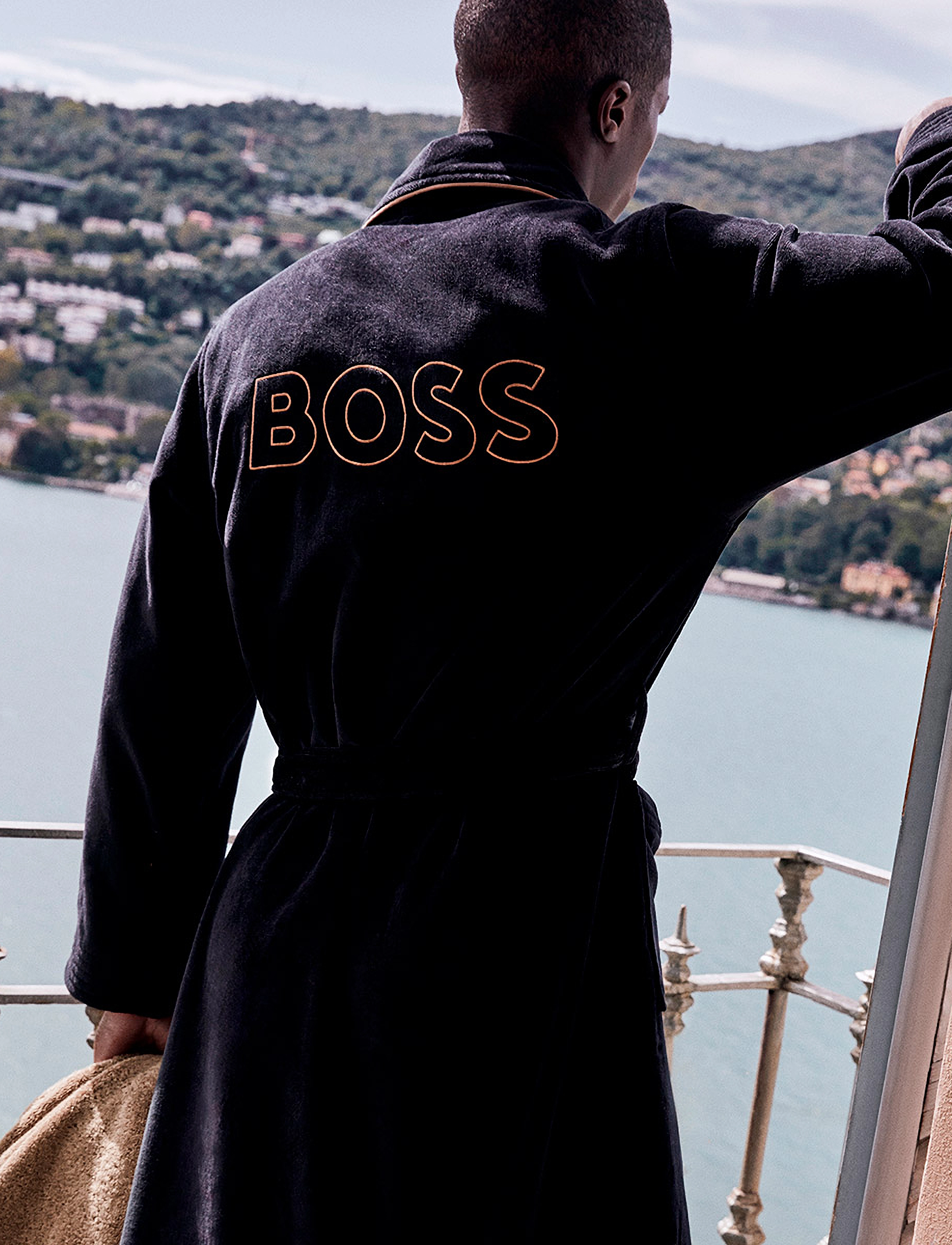 Boss Home Tiago Bath Robe, Mænd, Badekåbe, Sort, Str: L