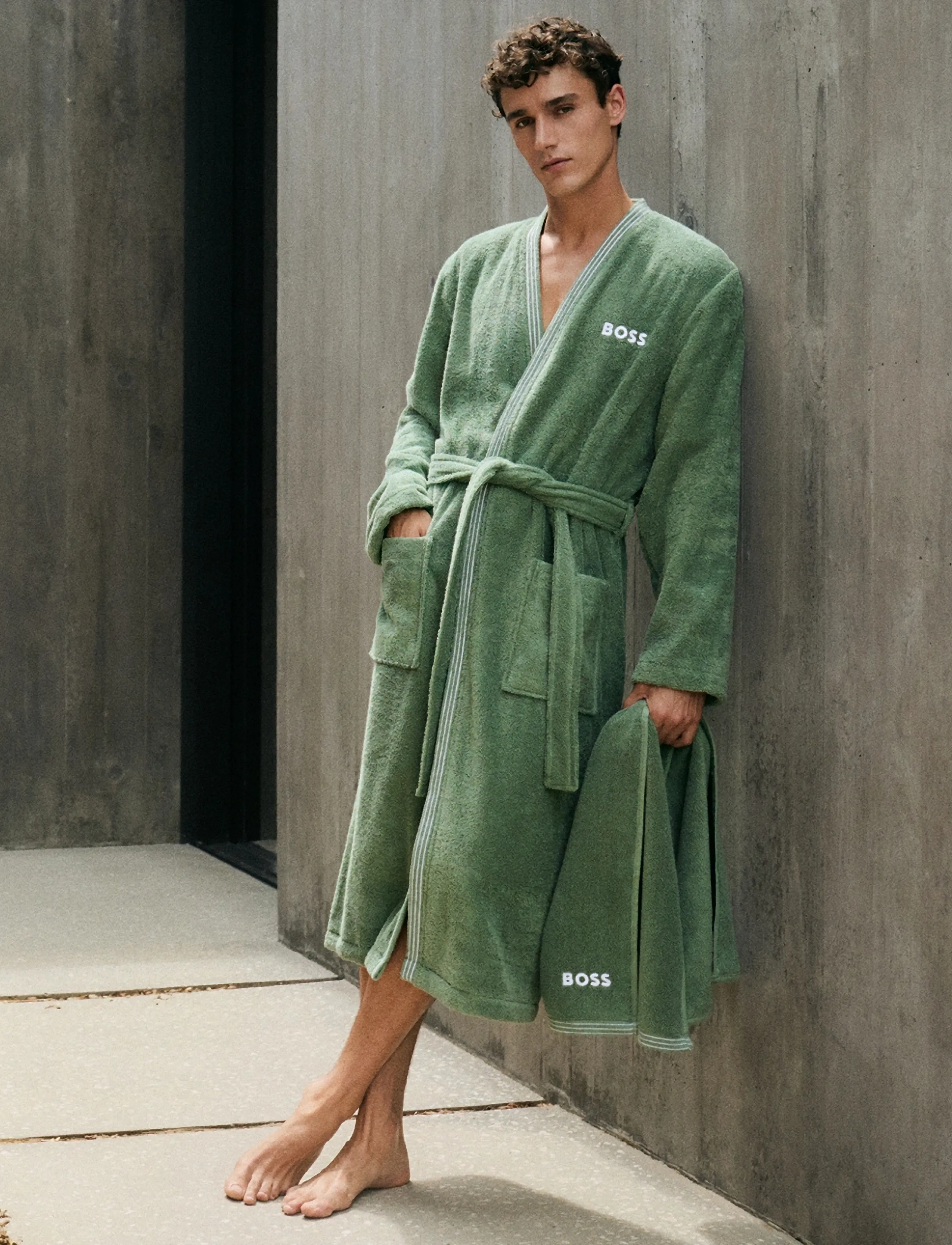 Boss Home Edge Man Bathrobe, M, Bathroom Textiles, Khakigrün - Robes, Frauen