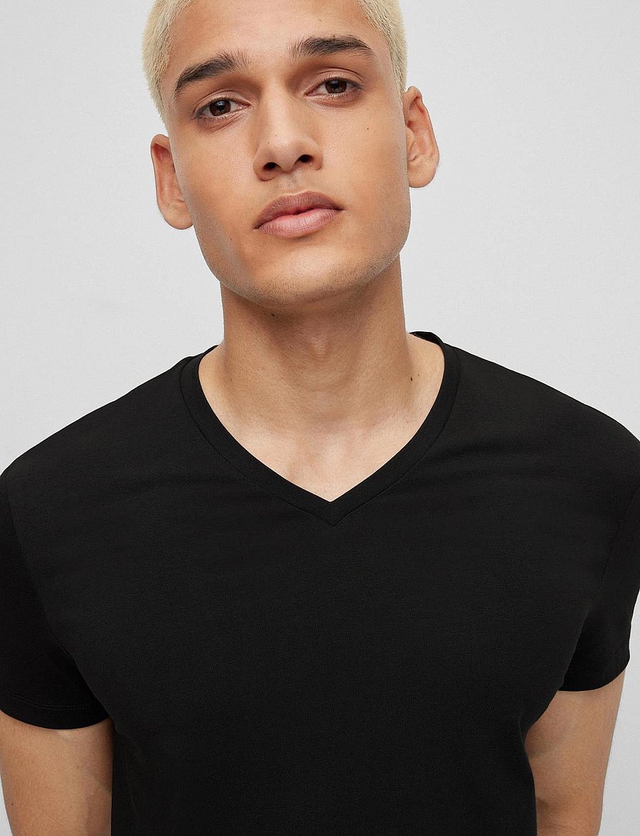 HUGO - HUGO-V - v-neck t-shirts - black - 2