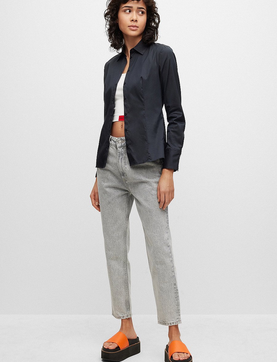 HUGO - The Fitted Shirt - langermede skjorter - black - 0