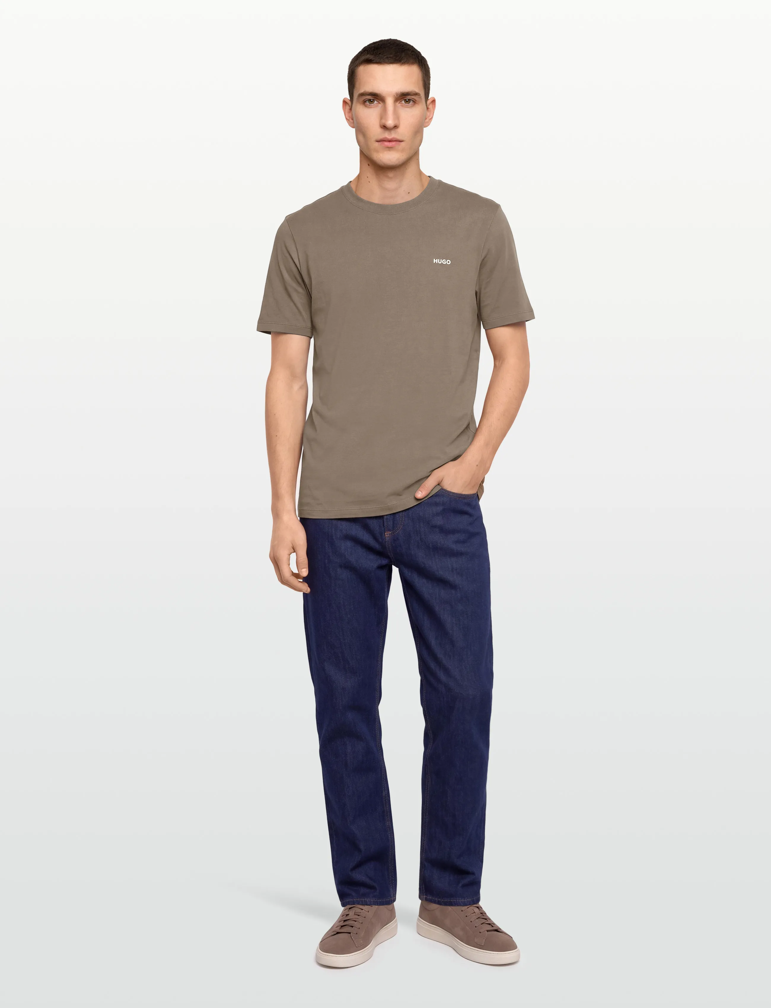 HUGO Dero222 - T-Shirts - MEDIUM GREY / beige