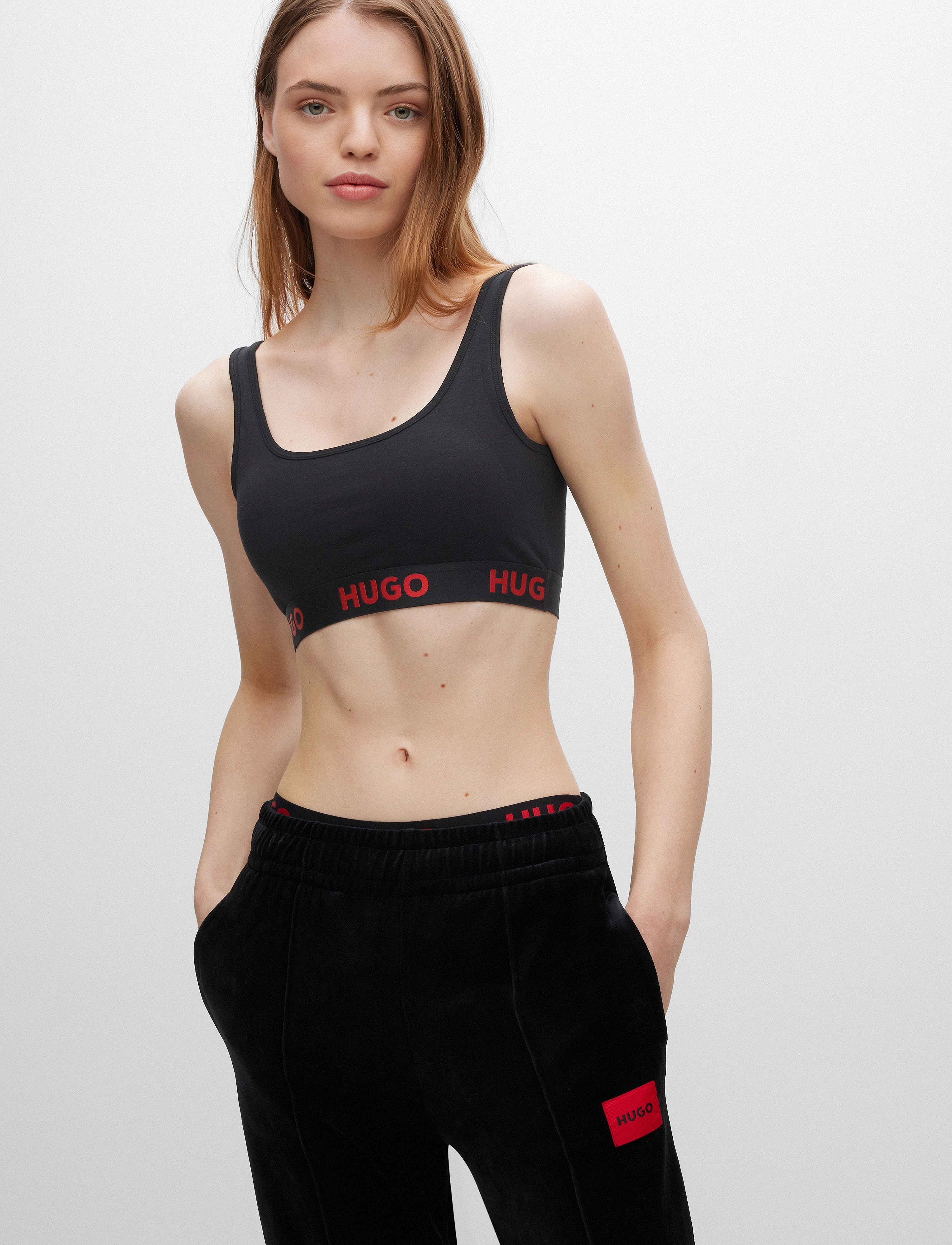 HUGO Bralette Sporty Logo, Kvinder, Logo Bralette, Sort, Str: XS