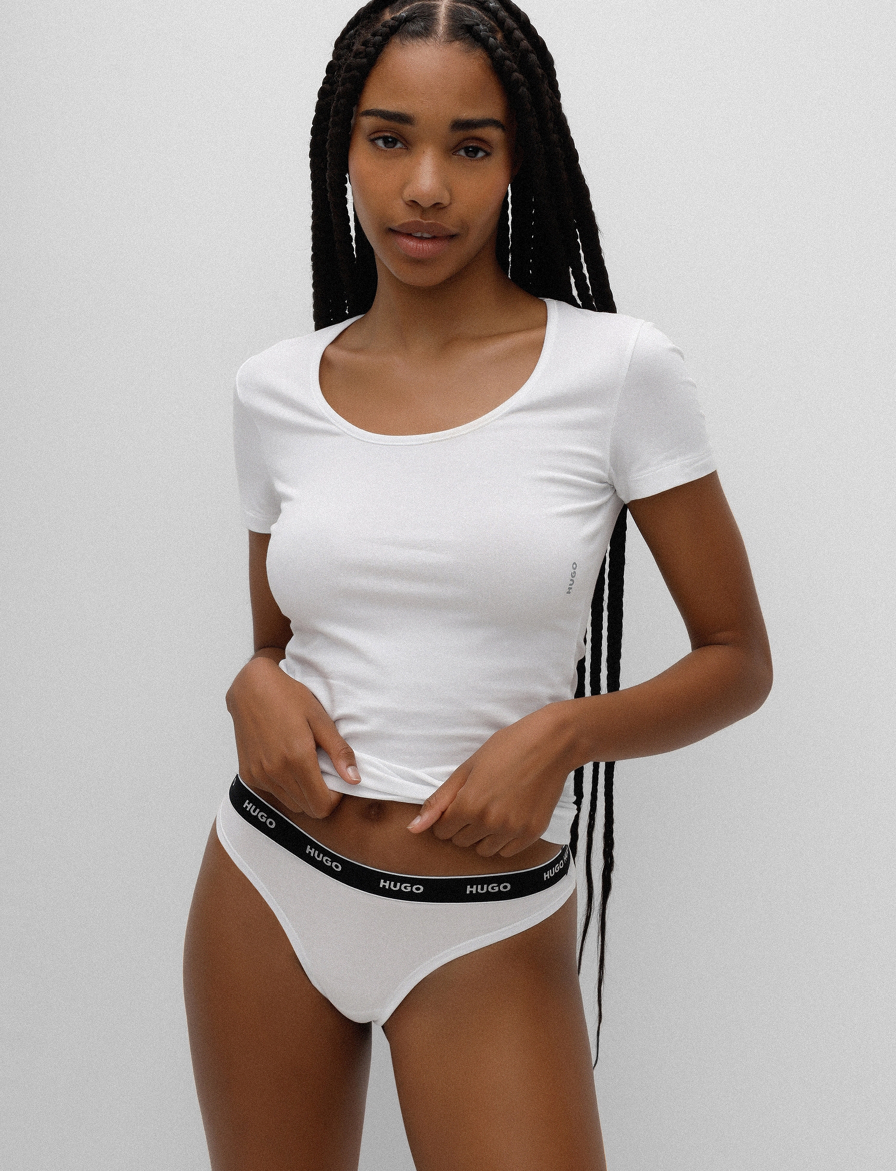 HUGO Triplet Thong Stripe, L, White, Trusser > G-Streng, Dame