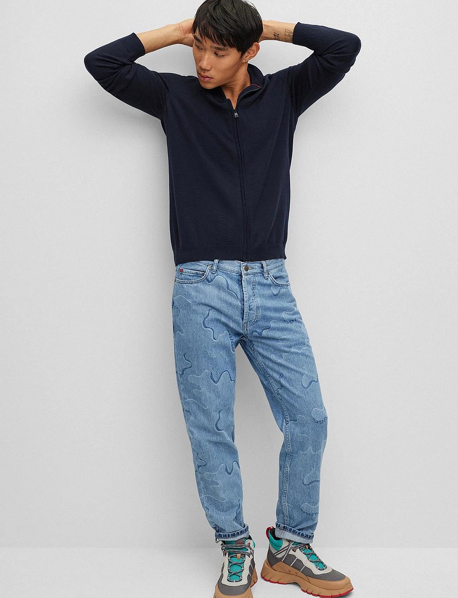 HUGO - San Jorge-M - pullover mit durchgehendem reißverschluss - navy - 0