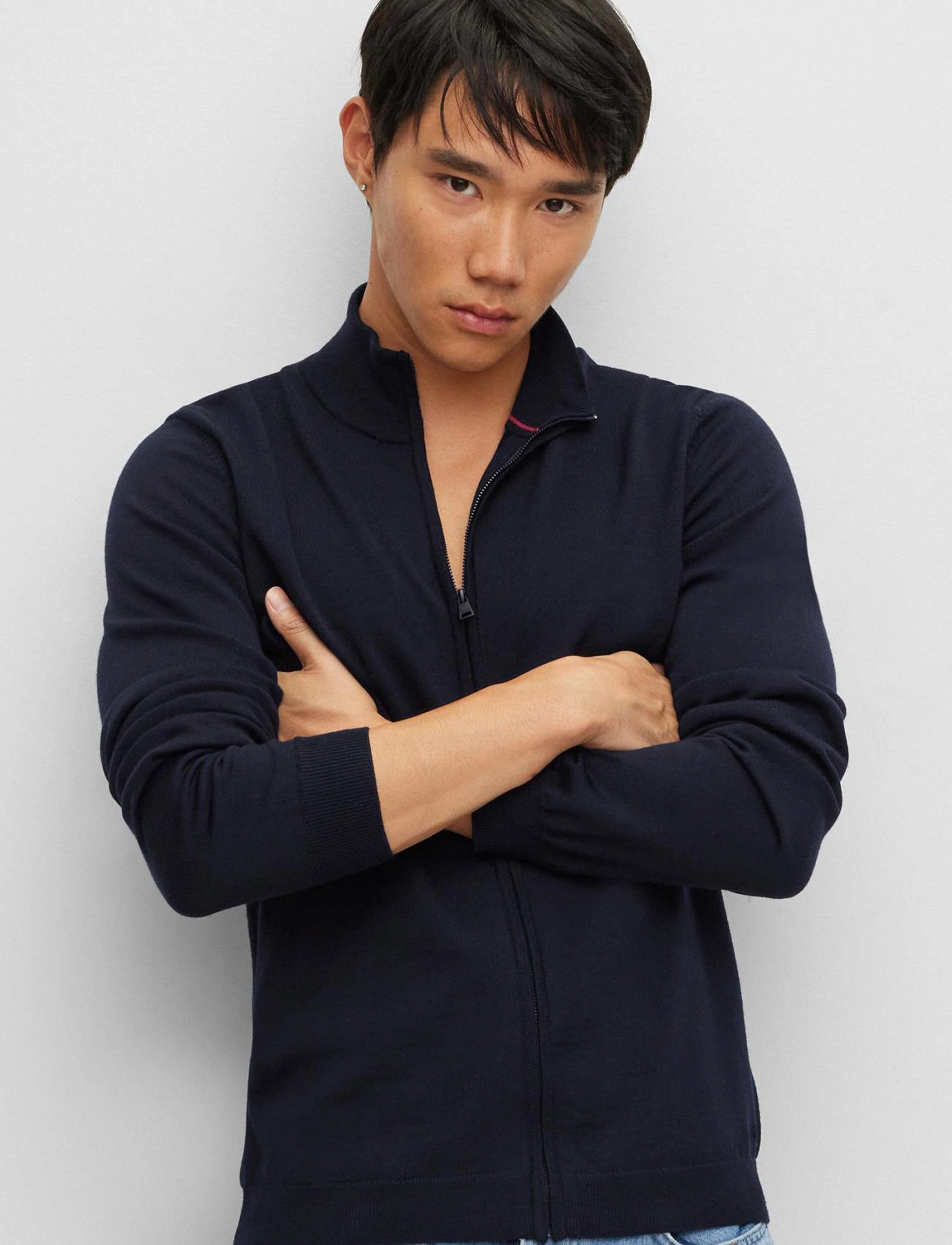 HUGO - San Jorge-M - pullover mit durchgehendem reißverschluss - navy - 4