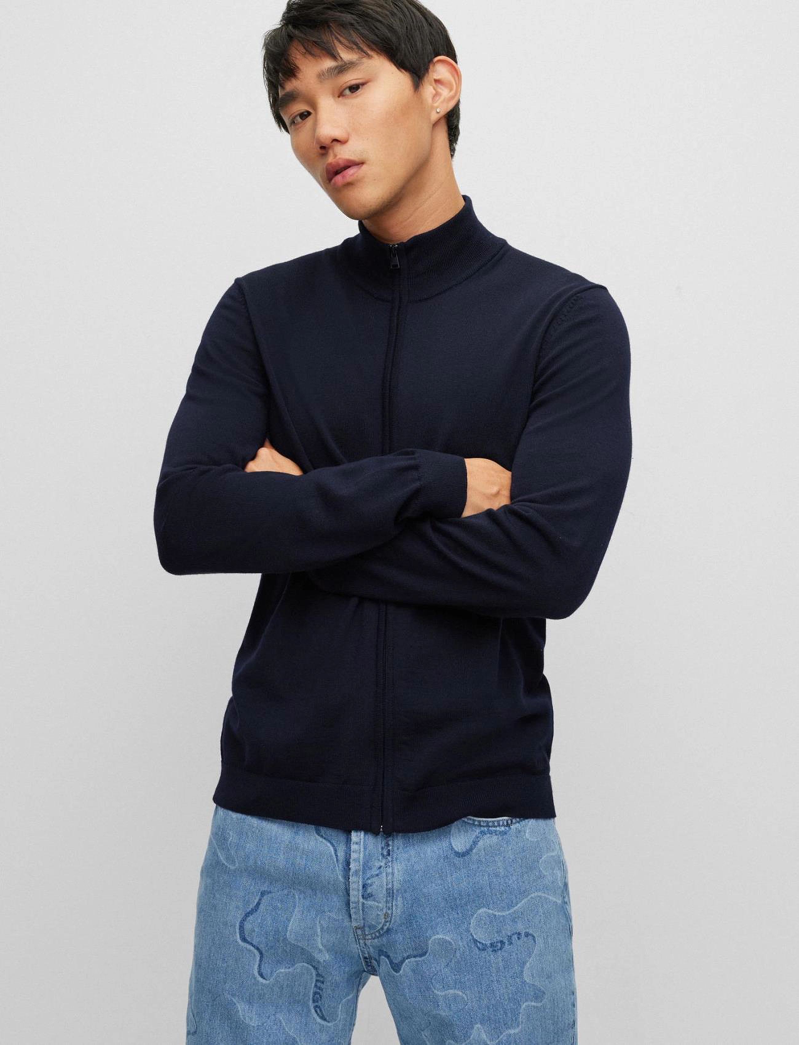 HUGO - San Jorge-M - pullover mit durchgehendem reißverschluss - navy - 5