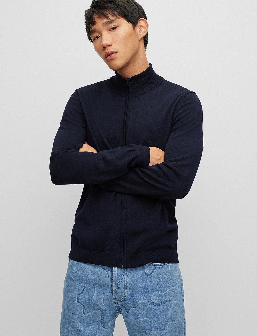 HUGO - San Jorge-M - pullover mit durchgehendem reißverschluss - navy - 5