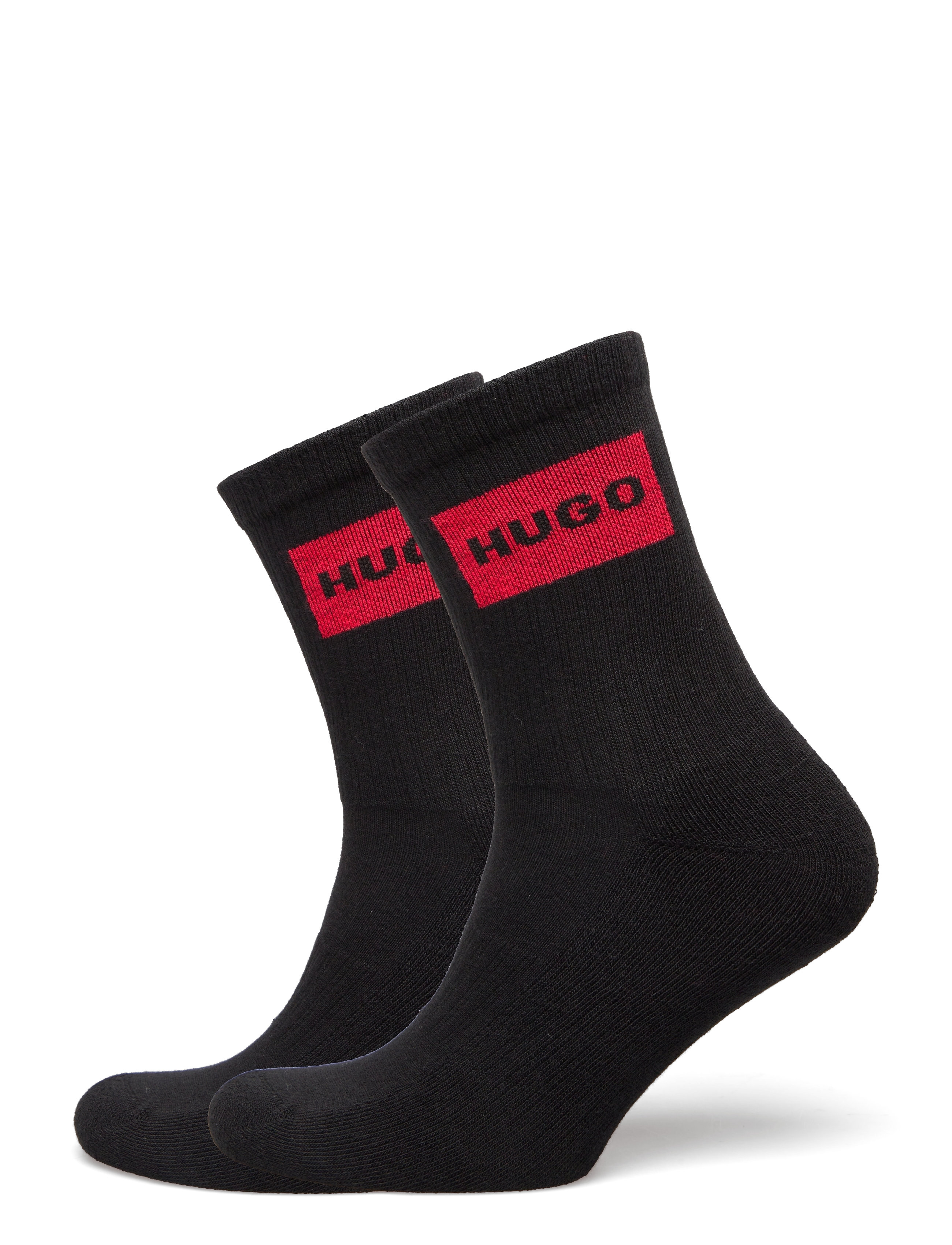 HUGO 2P Qs Rib Label Cc W, Logo Crew Sokker, Sort, Str: 35-38