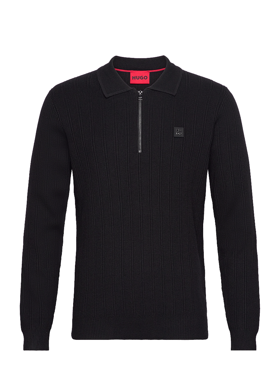 HUGO - Sastoro - langärmelige strick-polohemden - black - 0