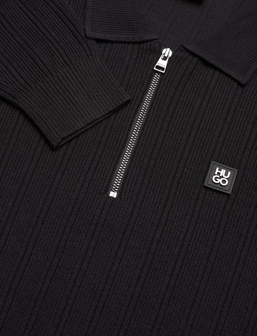 HUGO - Sastoro - langärmelige strick-polohemden - black - 2