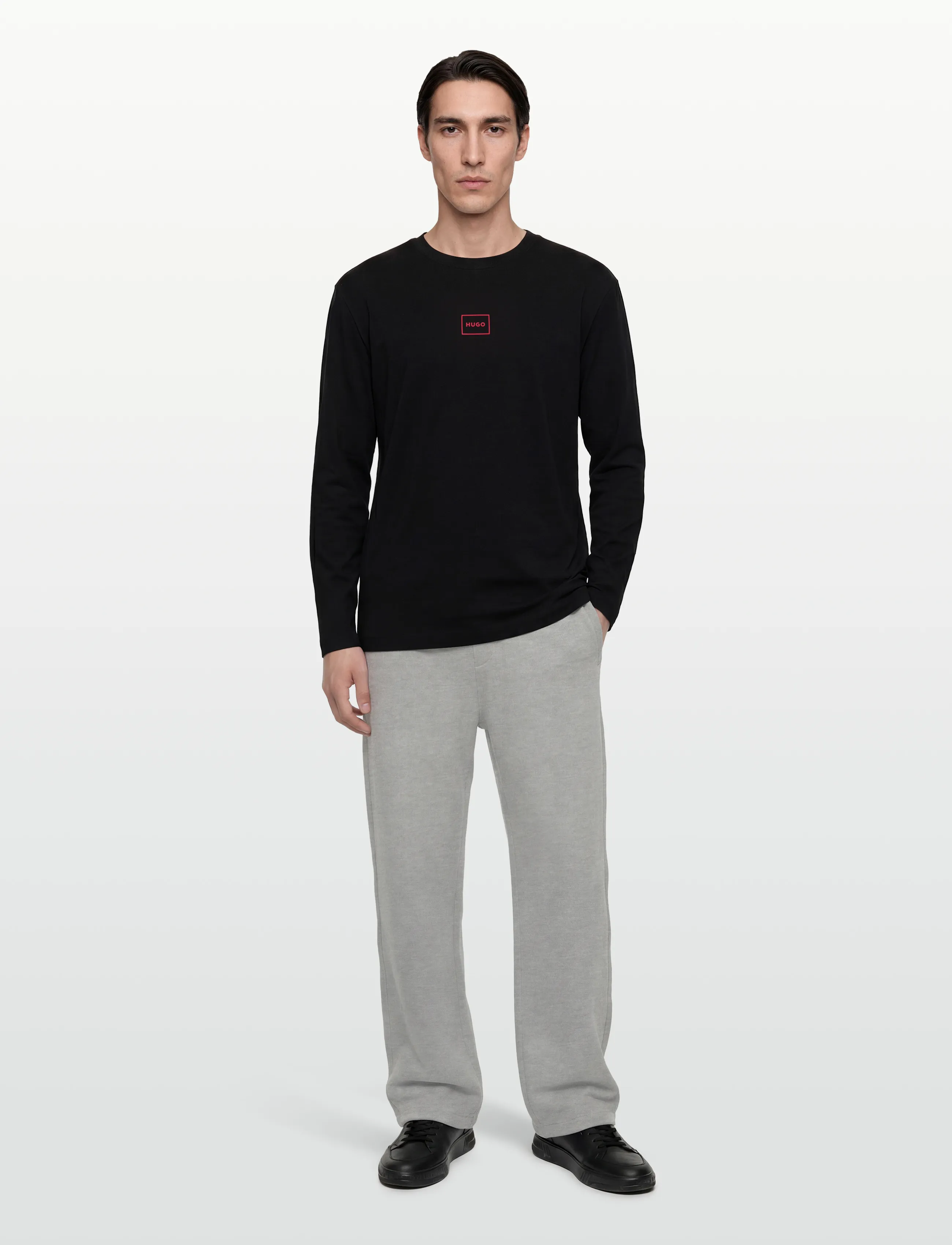 HUGO Laze Longsleeve, S, Black, T-Shirts > Langærmede, Herre