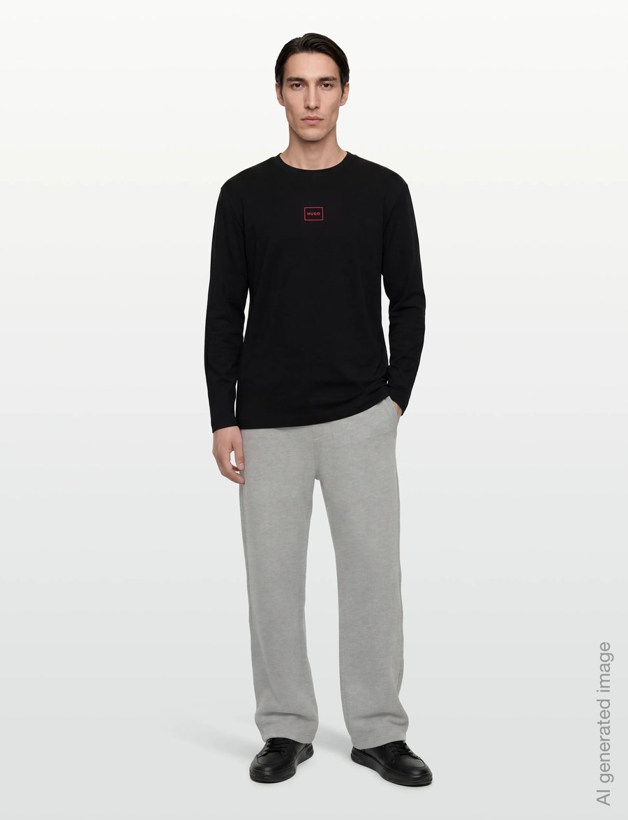 HUGO - Laze Longsleeve - långärmade t-shirts - black - 0