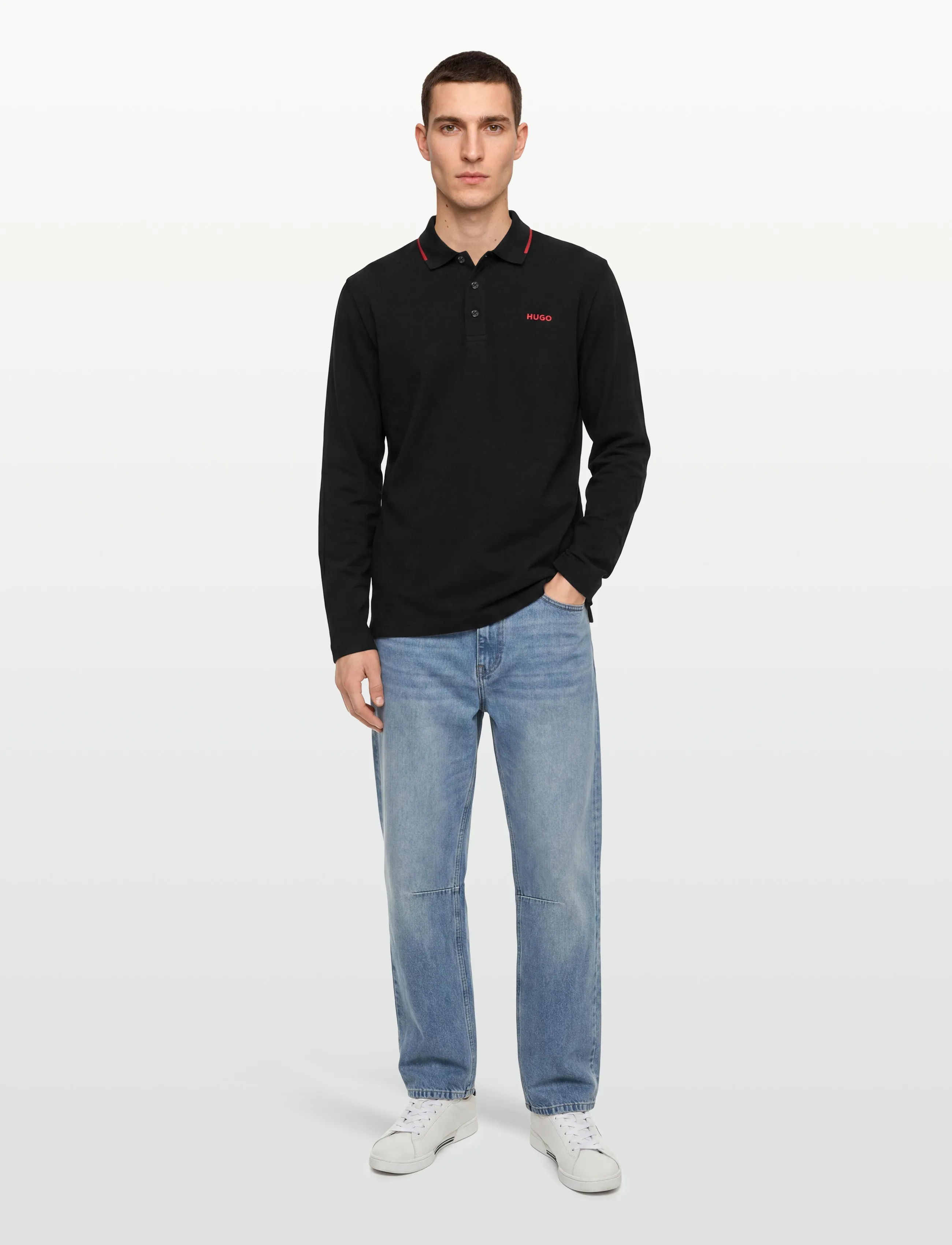 HUGO Derriko, M, Polos, Schwarz - Long-sleeved, Männerswear