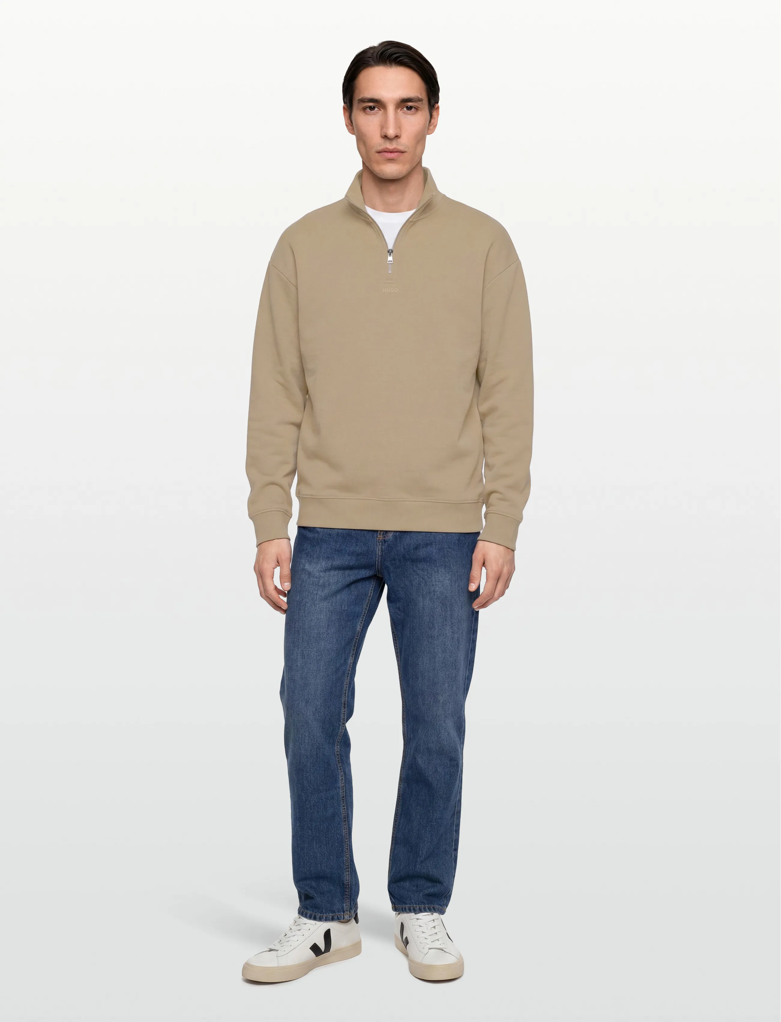 HUGO Durty244, XS, Knitwear, Beige - Half Zip Jumpers, Männerswear