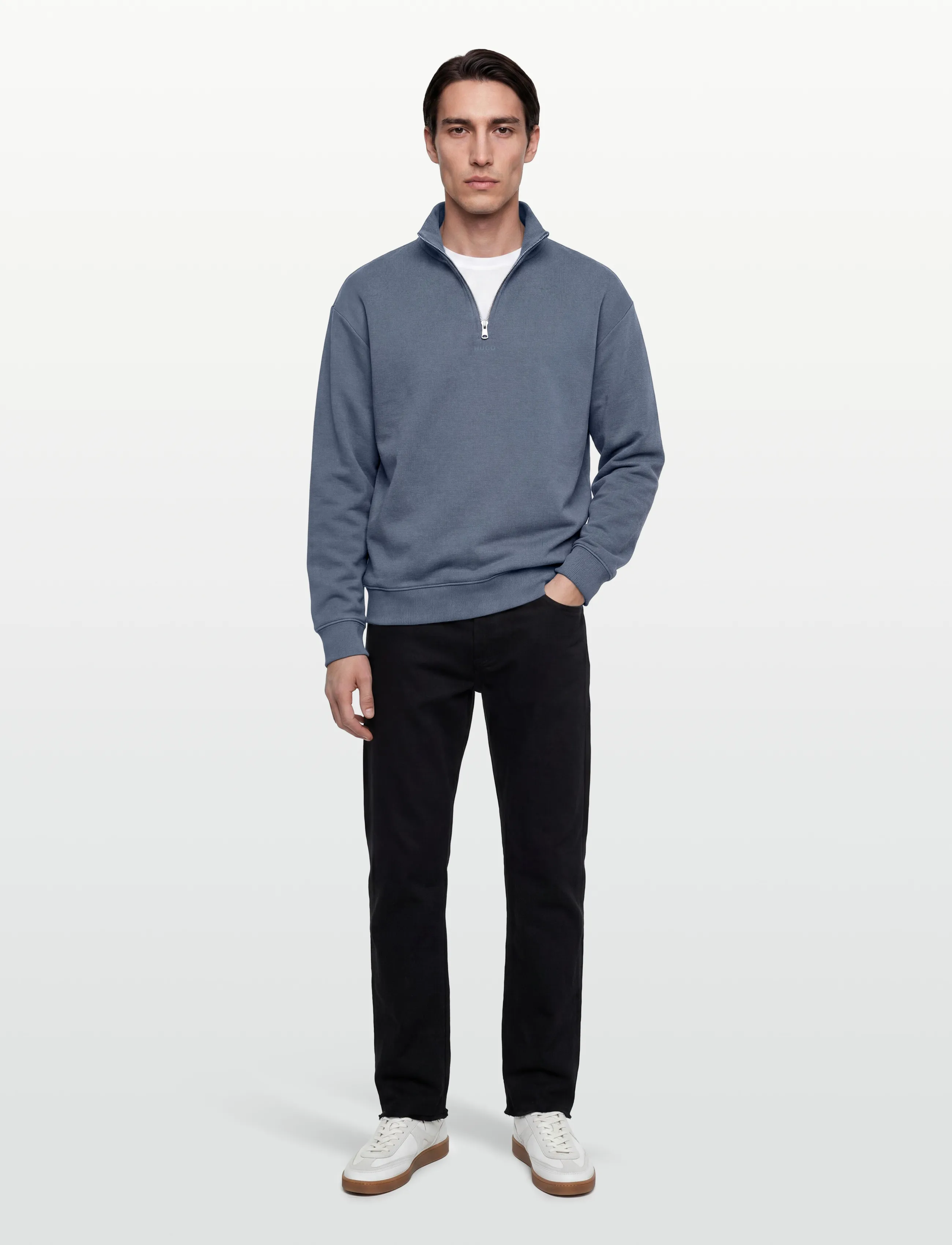 HUGO Durty244, L, Knitwear, Blau - Half Zip Jumpers, Männerswear