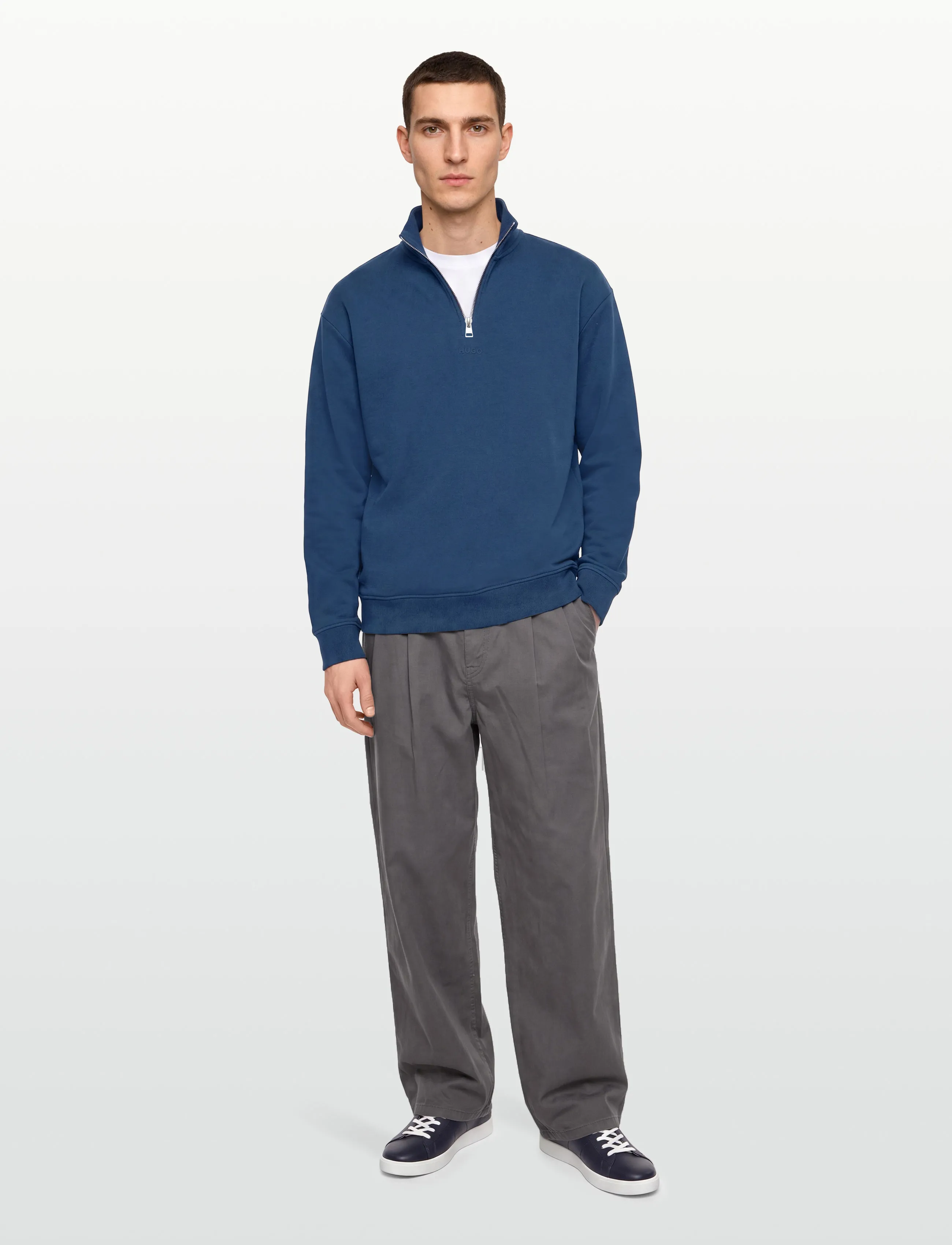 HUGO Durty244, M, Knitwear, Marineblau - Half Zip Jumpers, Männerswear