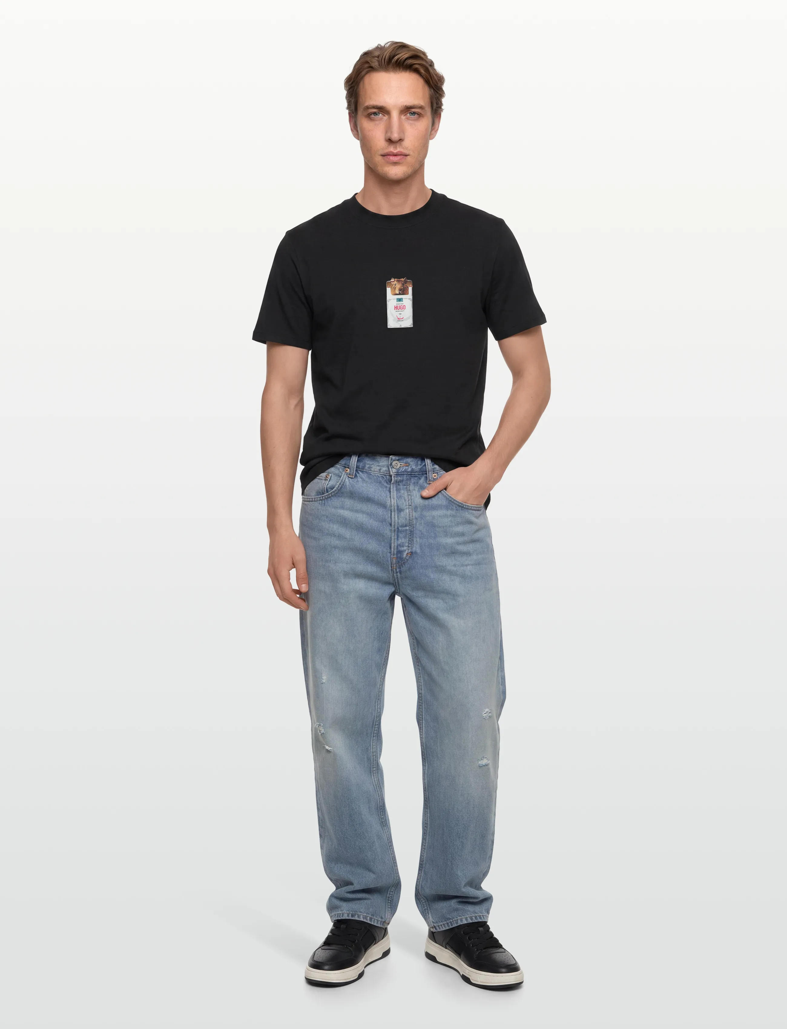 HUGO Dilesses, Mænd, T-Shirt med Print, Sort, Str: L