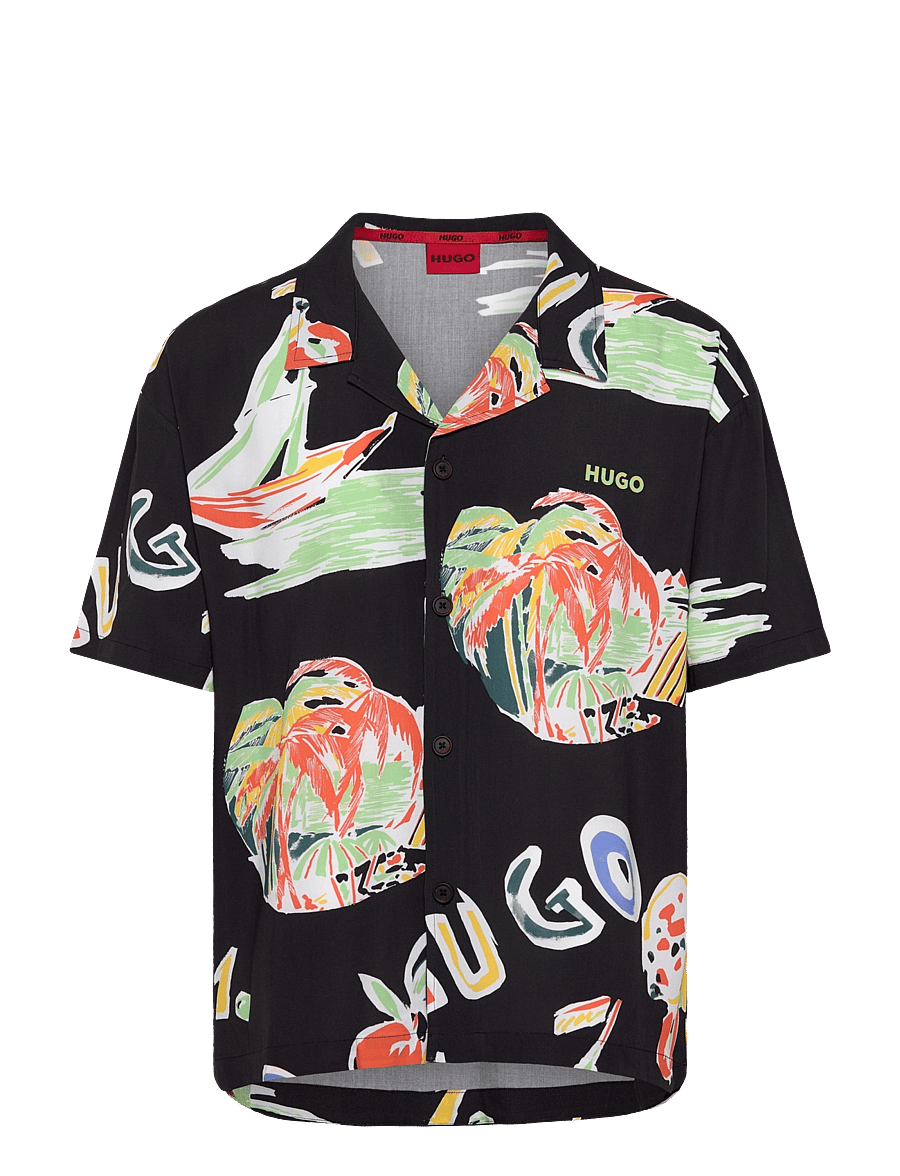 HUGO - BEACH SHIRT RELAXED - kurzarmhemden - black - 0