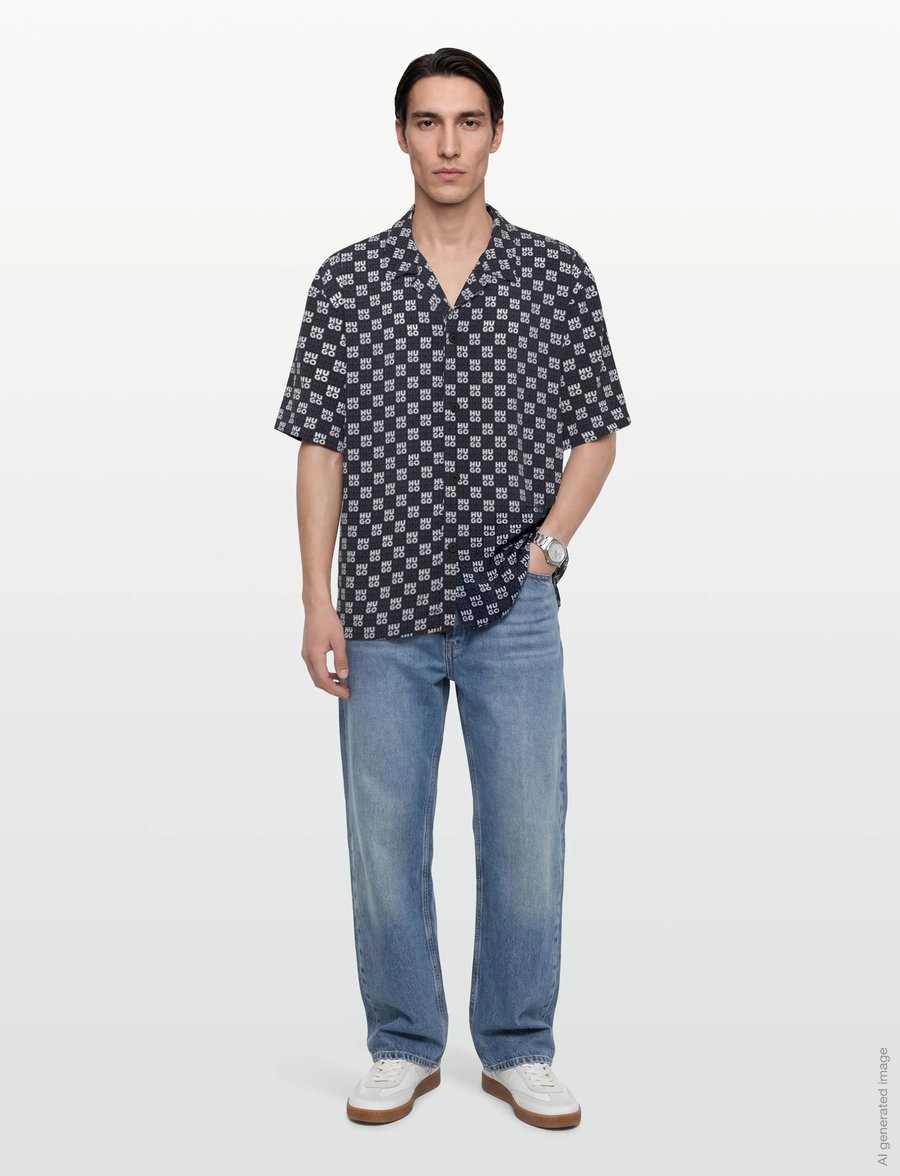 HUGO - BEACH SHIRT RELAXED - kurzarmhemden - navy - 0