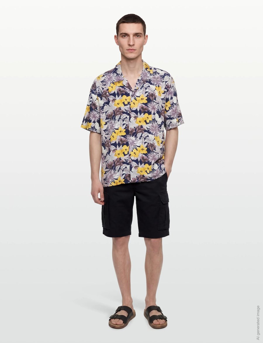 HUGO - BEACH SHIRT RELAXED - kurzarmhemden - open yellow - 0