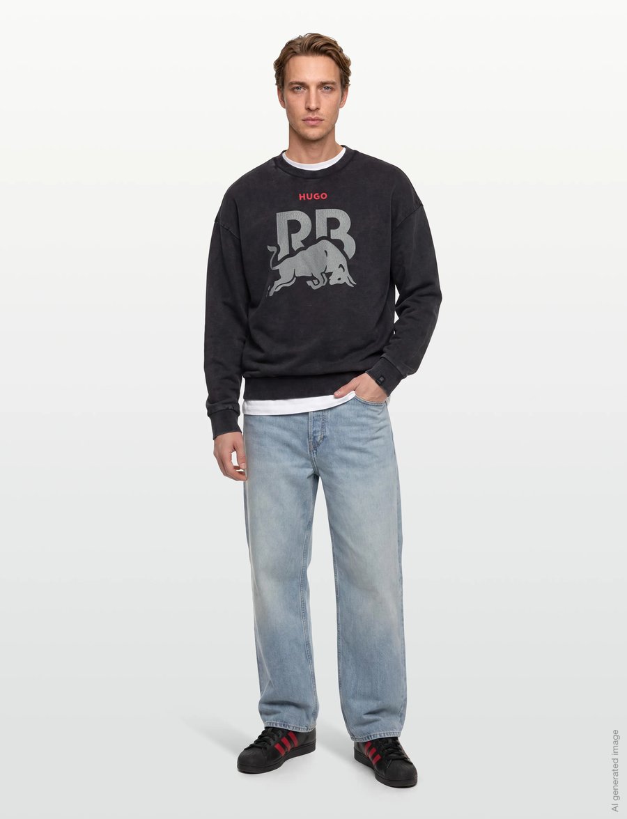 HUGO - CREWNECK WASH_01-RB2 - sweatshirts - black - 0