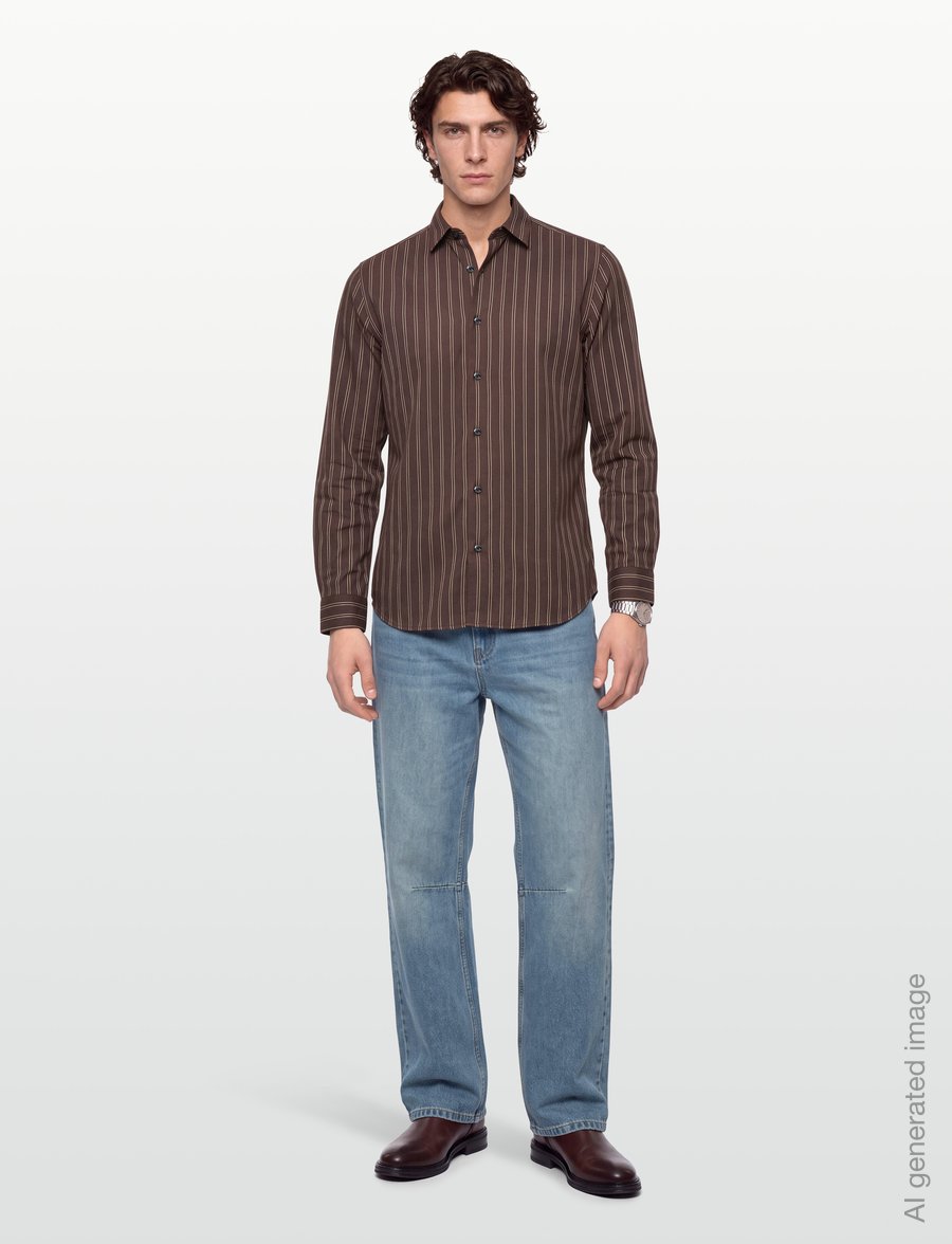 HUGO - Emero - striped shirts - brown overflow - 0